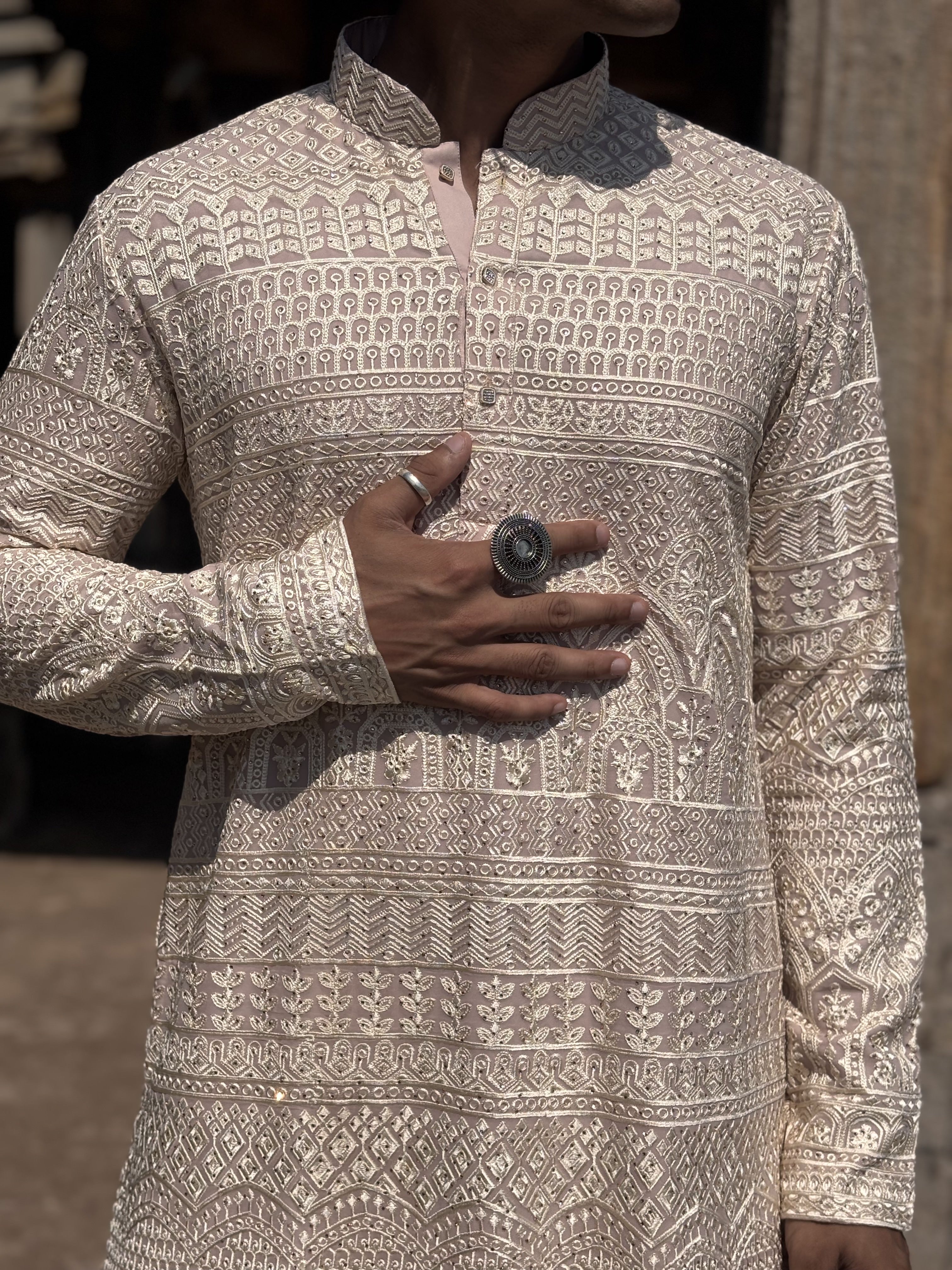 Rose Pink Pure Lucknowi Work Kurta Patiala Set