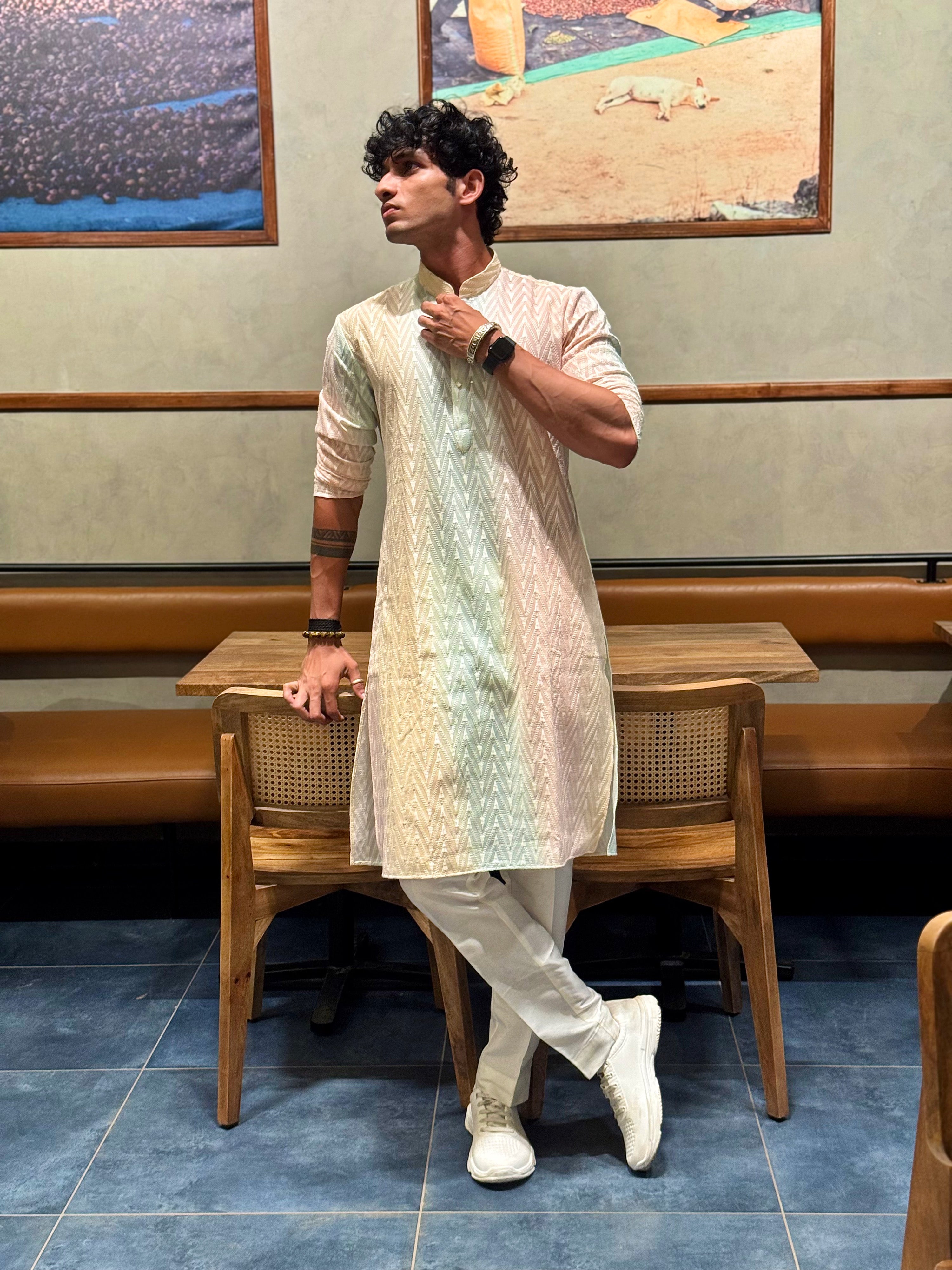Multicolour Thread Work Kurta Trouser Set
