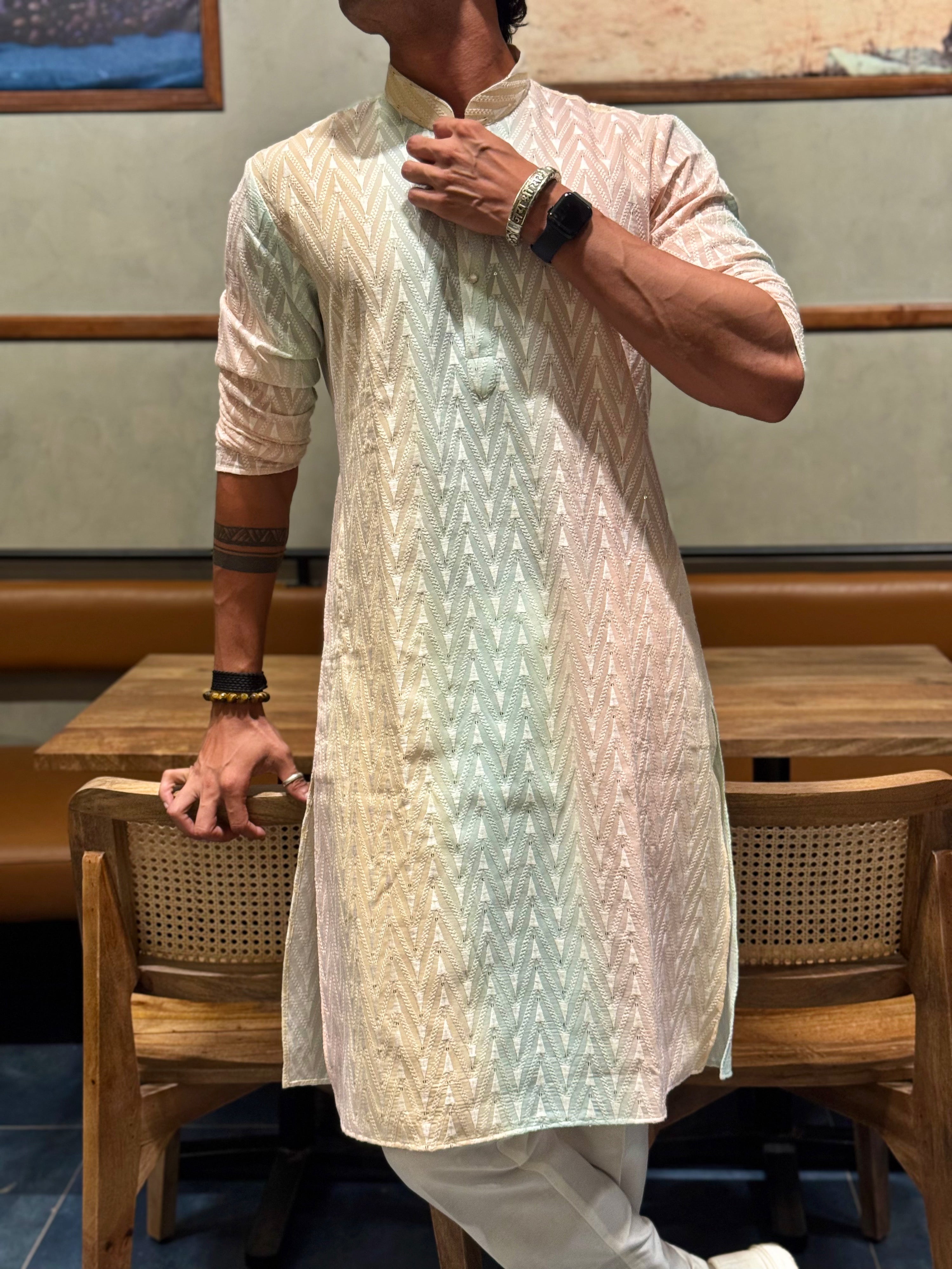 Magnet Men's Multicolour Thread Work Kurta Trouser Set