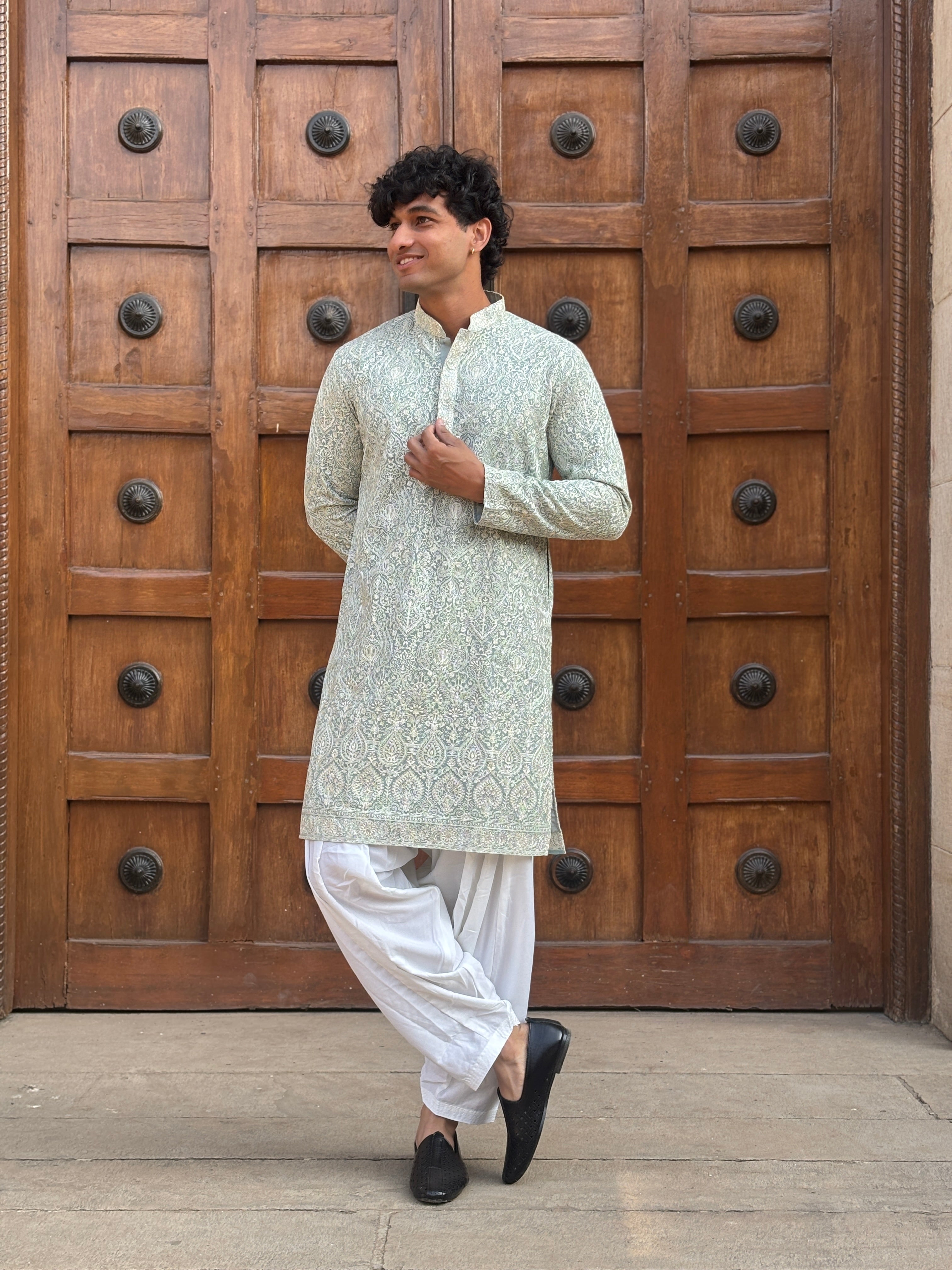 Sea Green Georgette Lucknowi Kurta Patiala Set