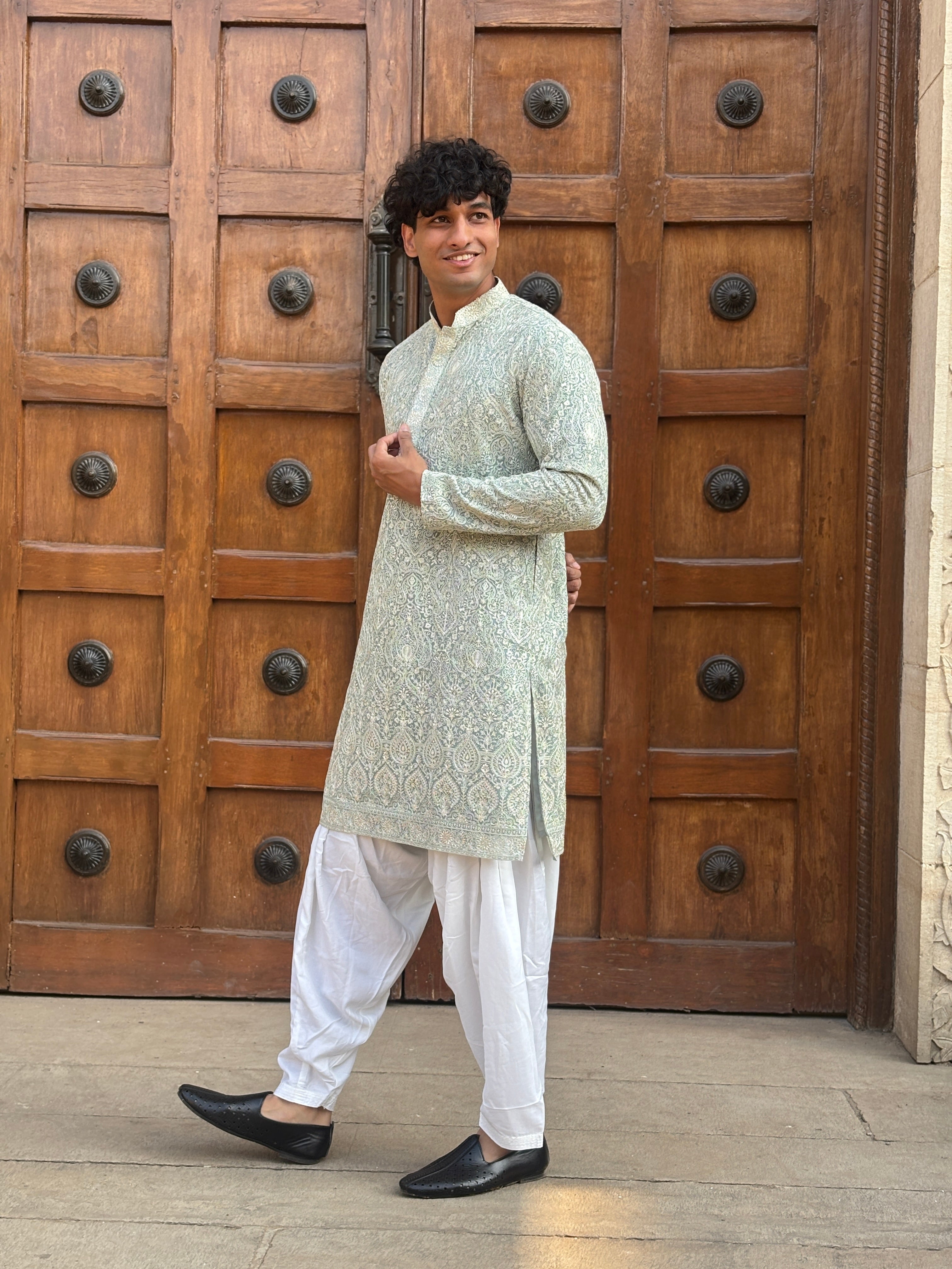 Sea Green Georgette Lucknowi Kurta Patiala Set