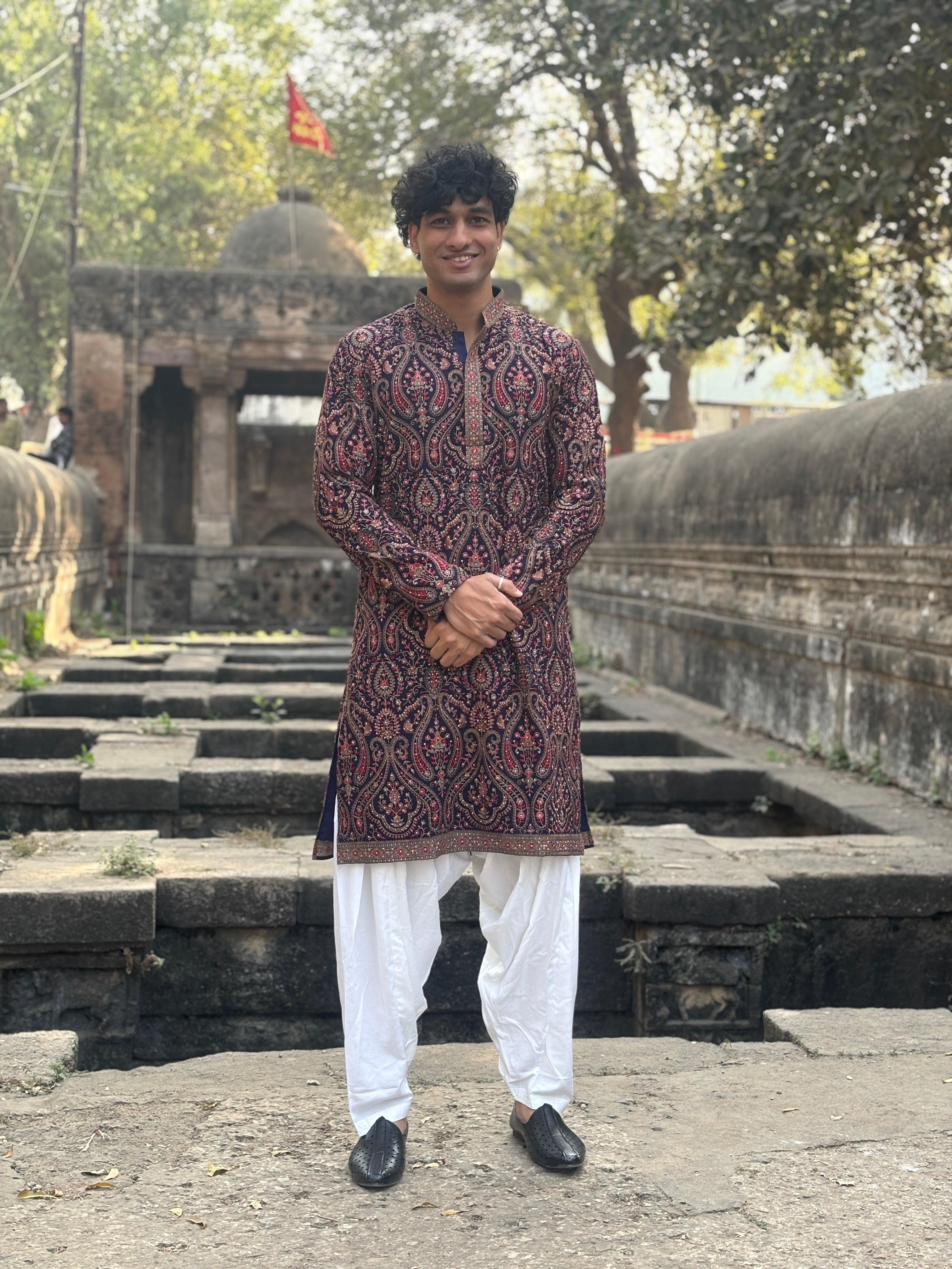 Navy Blue Georgette Embroidered Kurta Patiala Set