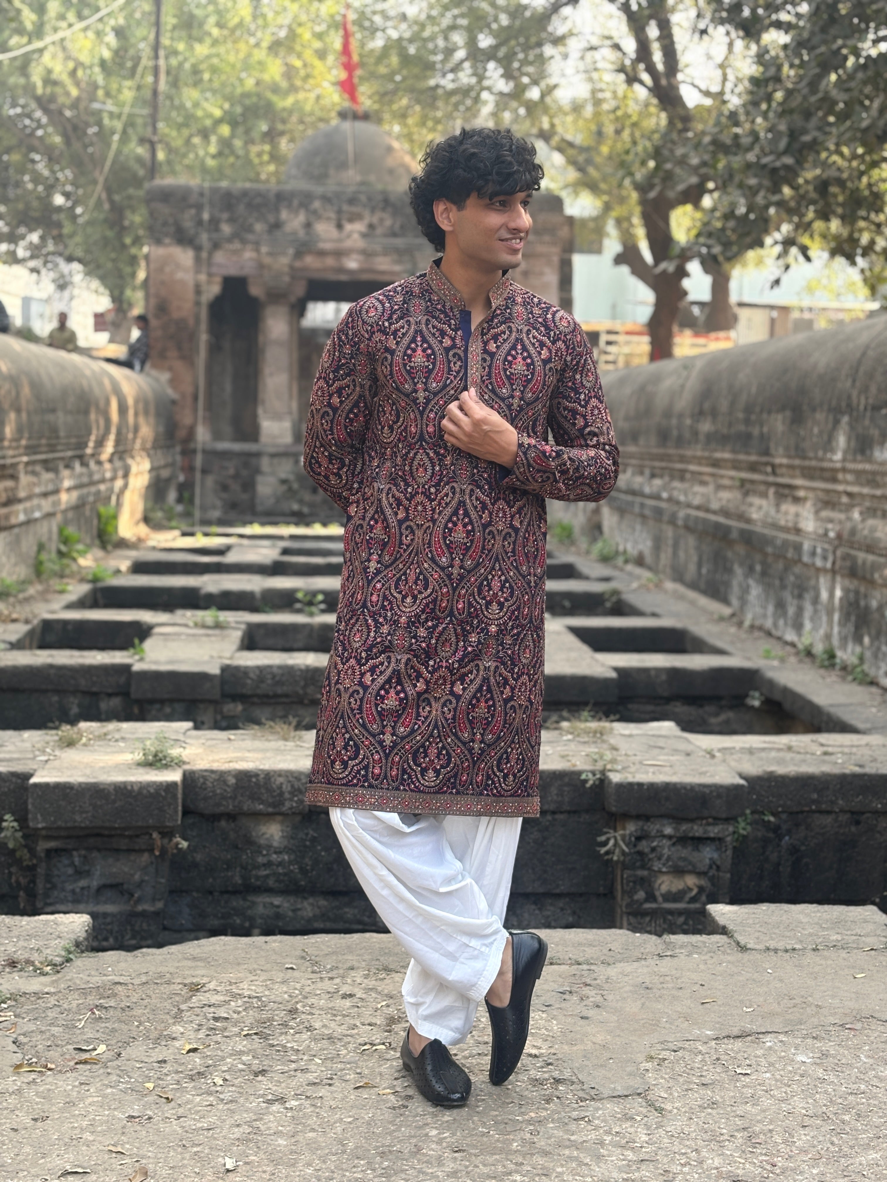 Navy Blue Georgette Embroidered Kurta Patiala Set