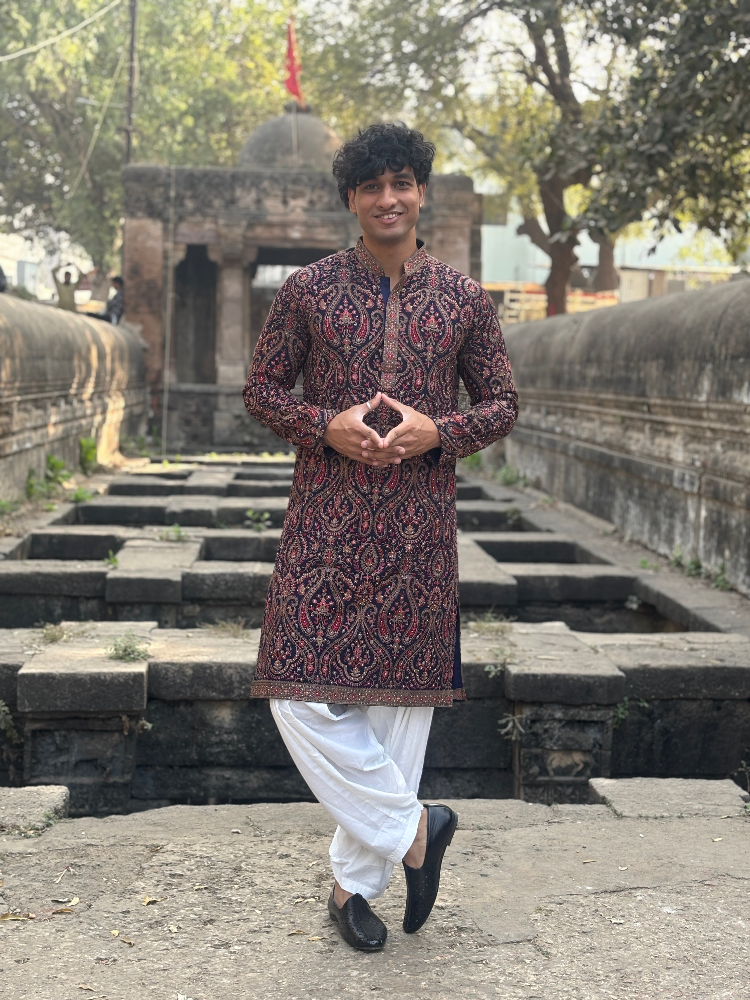 Navy Blue Georgette Embroidered Kurta Patiala Set