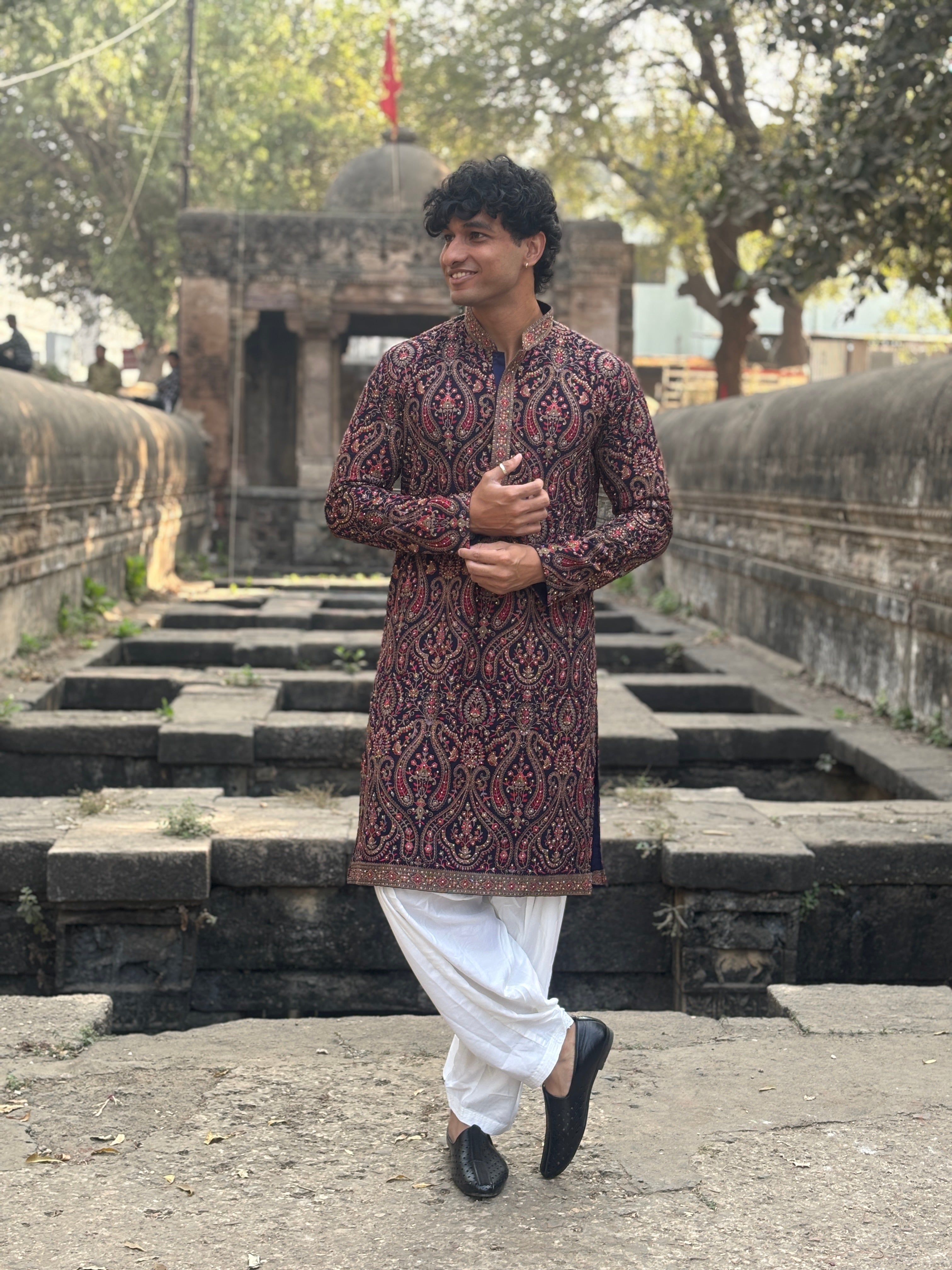 Navy Blue Georgette Embroidered Kurta Patiala Set