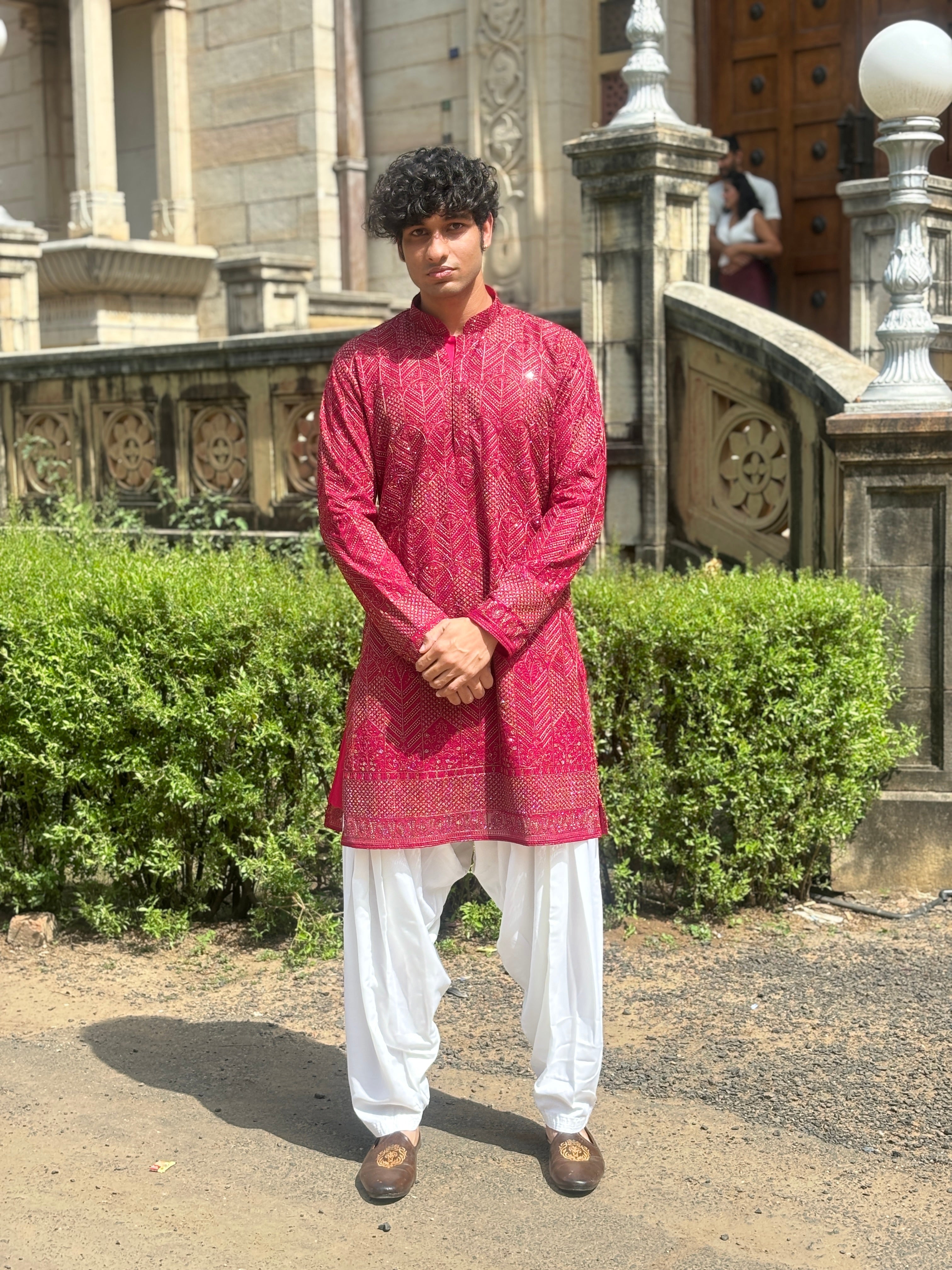 Rani Pink Pure Georgette Lucknowi Kurta Patiala Set