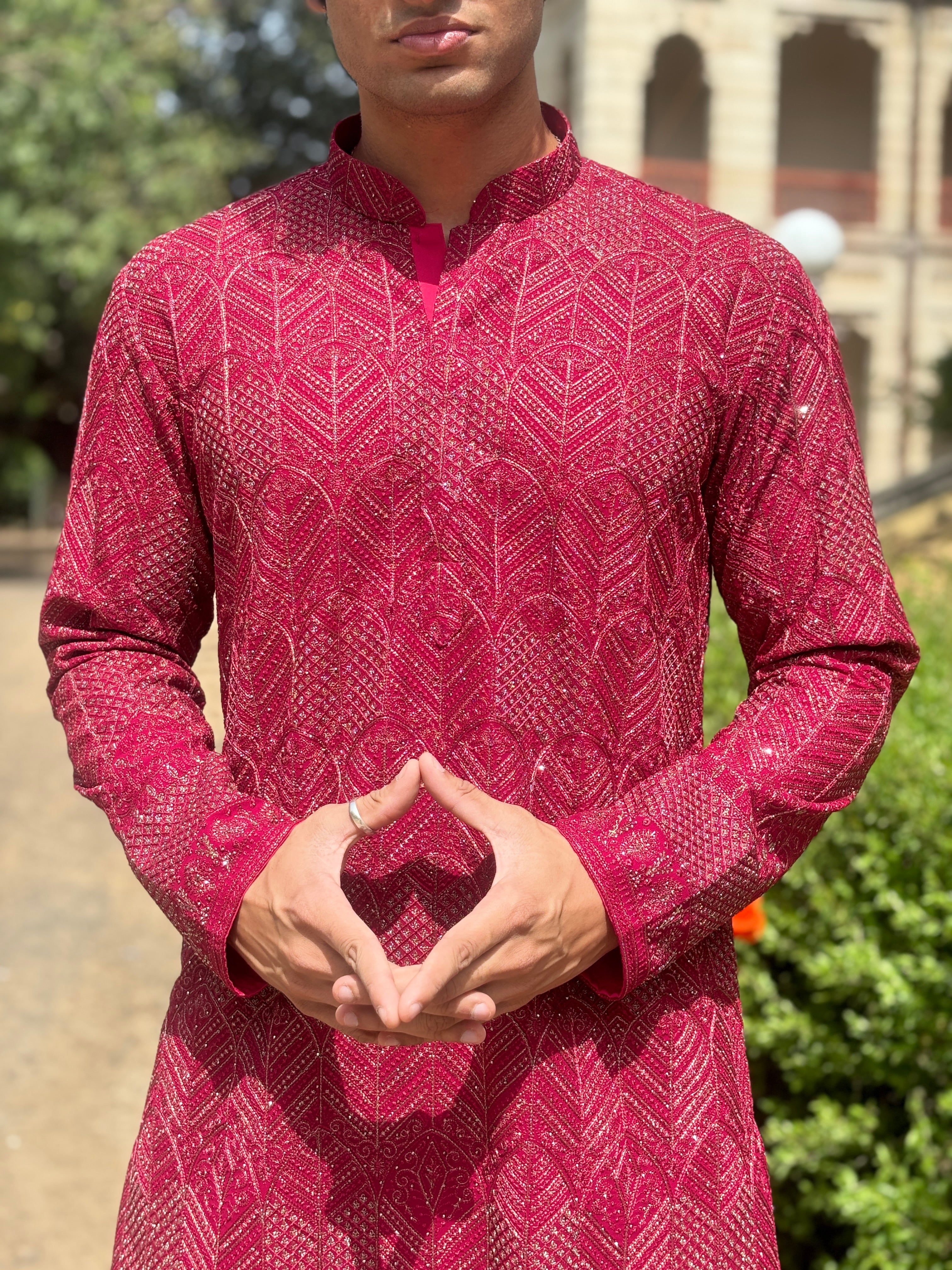 Rani Pink Pure Georgette Lucknowi Kurta Patiala Set