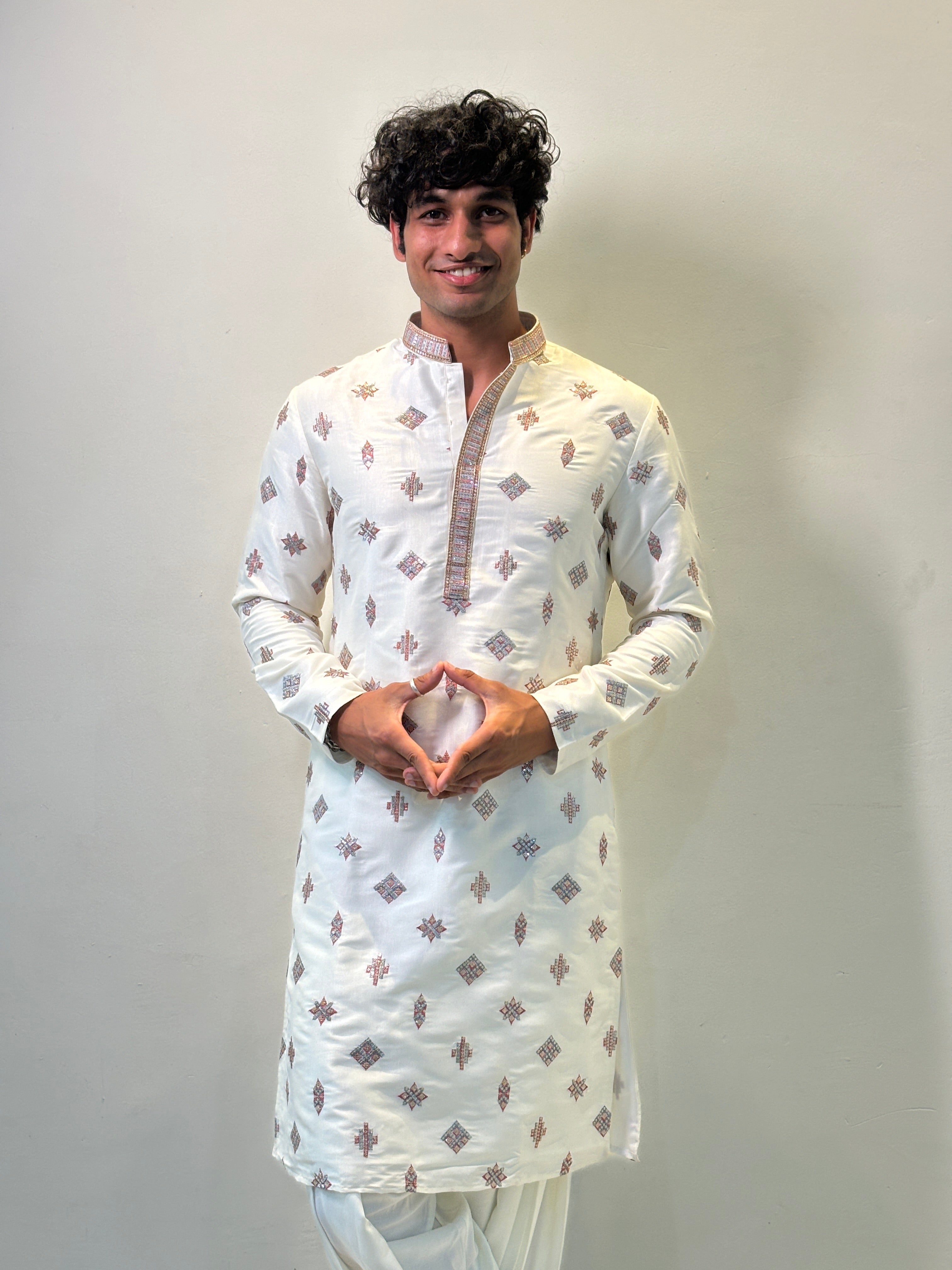 Cream Silk Embroidered Kurta Patiala Set