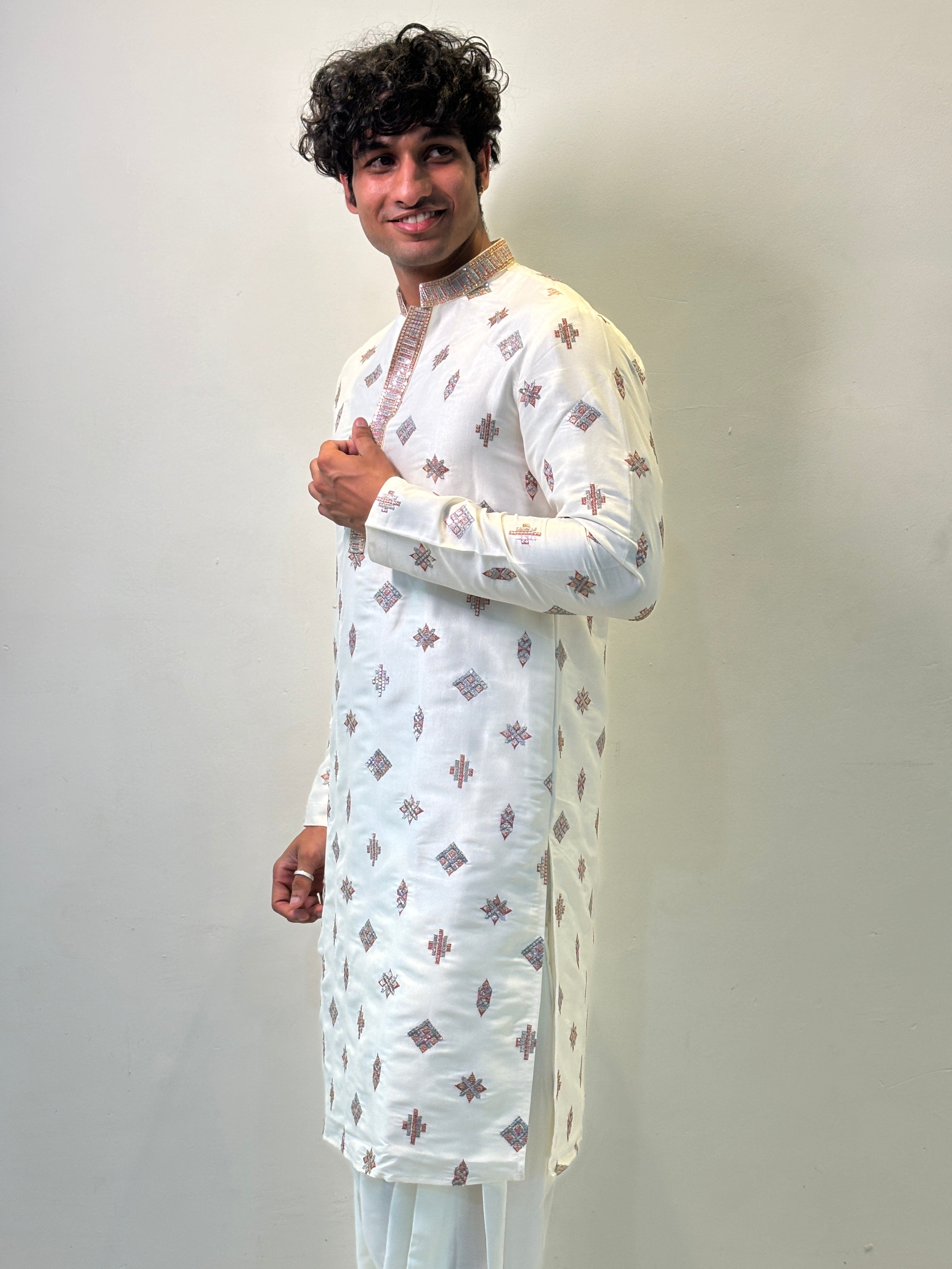 Cream Silk Embroidered Kurta Patiala Set