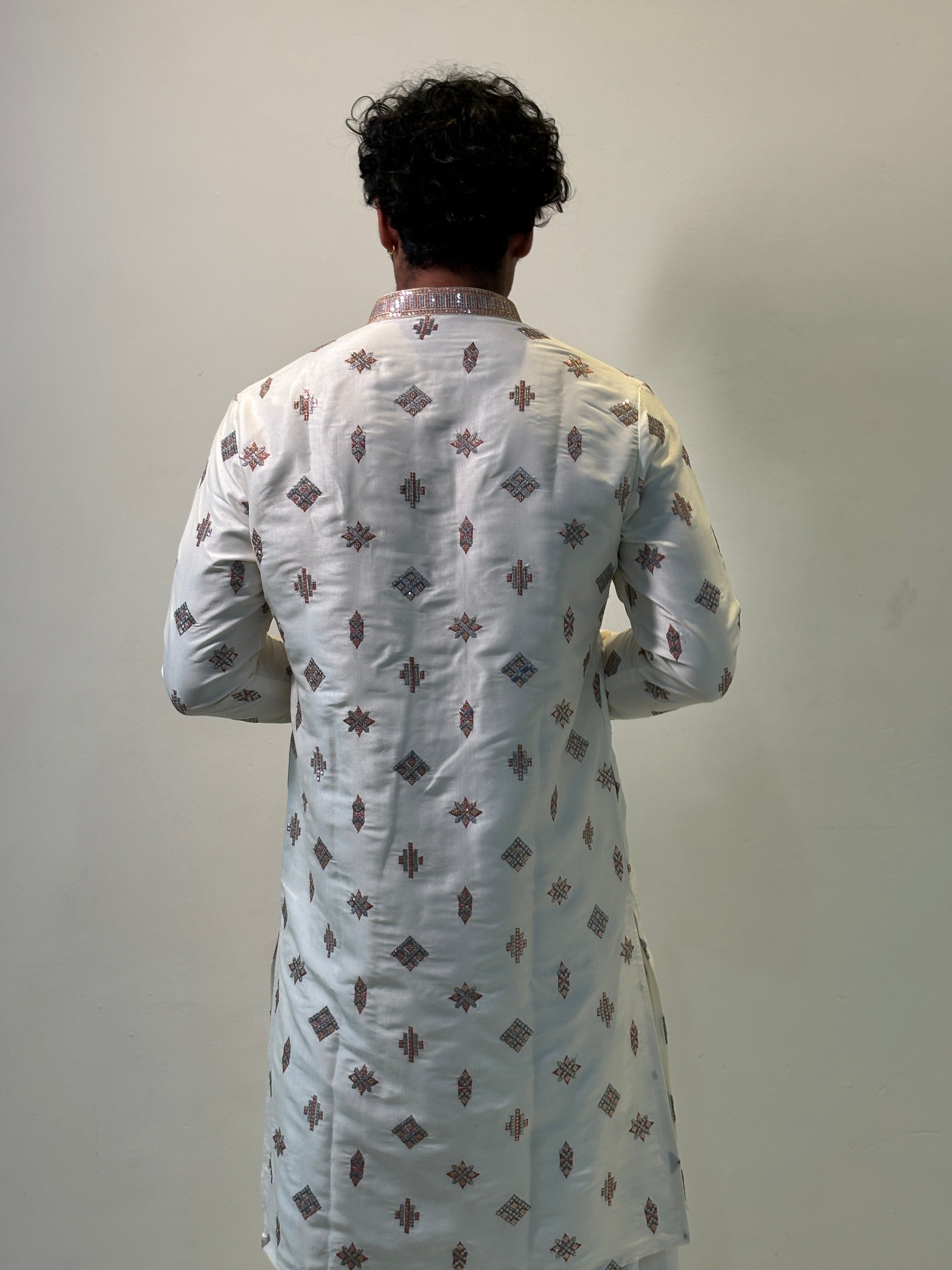 Cream Silk Embroidered Kurta Patiala Set