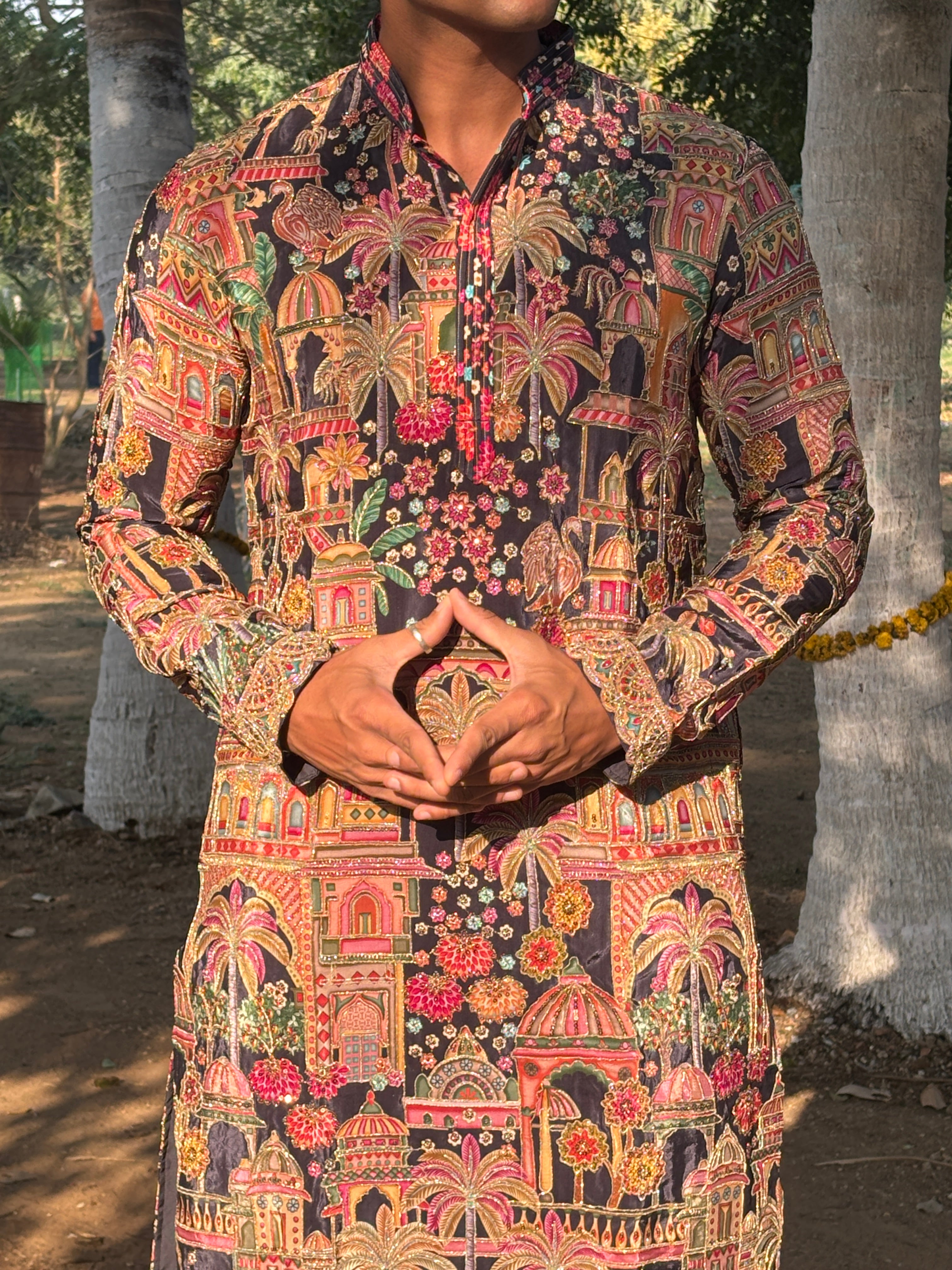 Blue Heavy Embroidered Kurta with Korean Pant