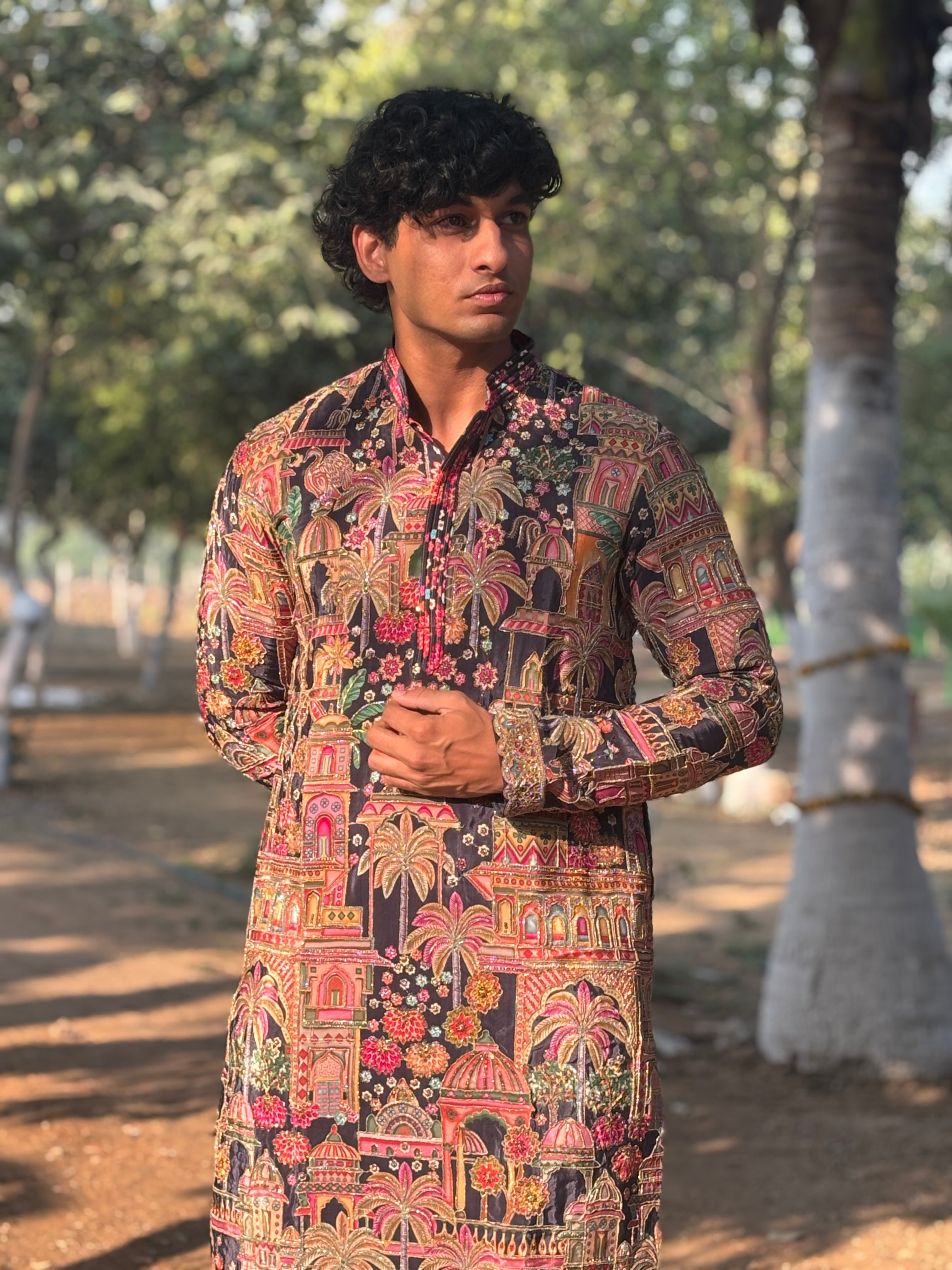 Blue Heavy Embroidered Kurta with Korean Pant