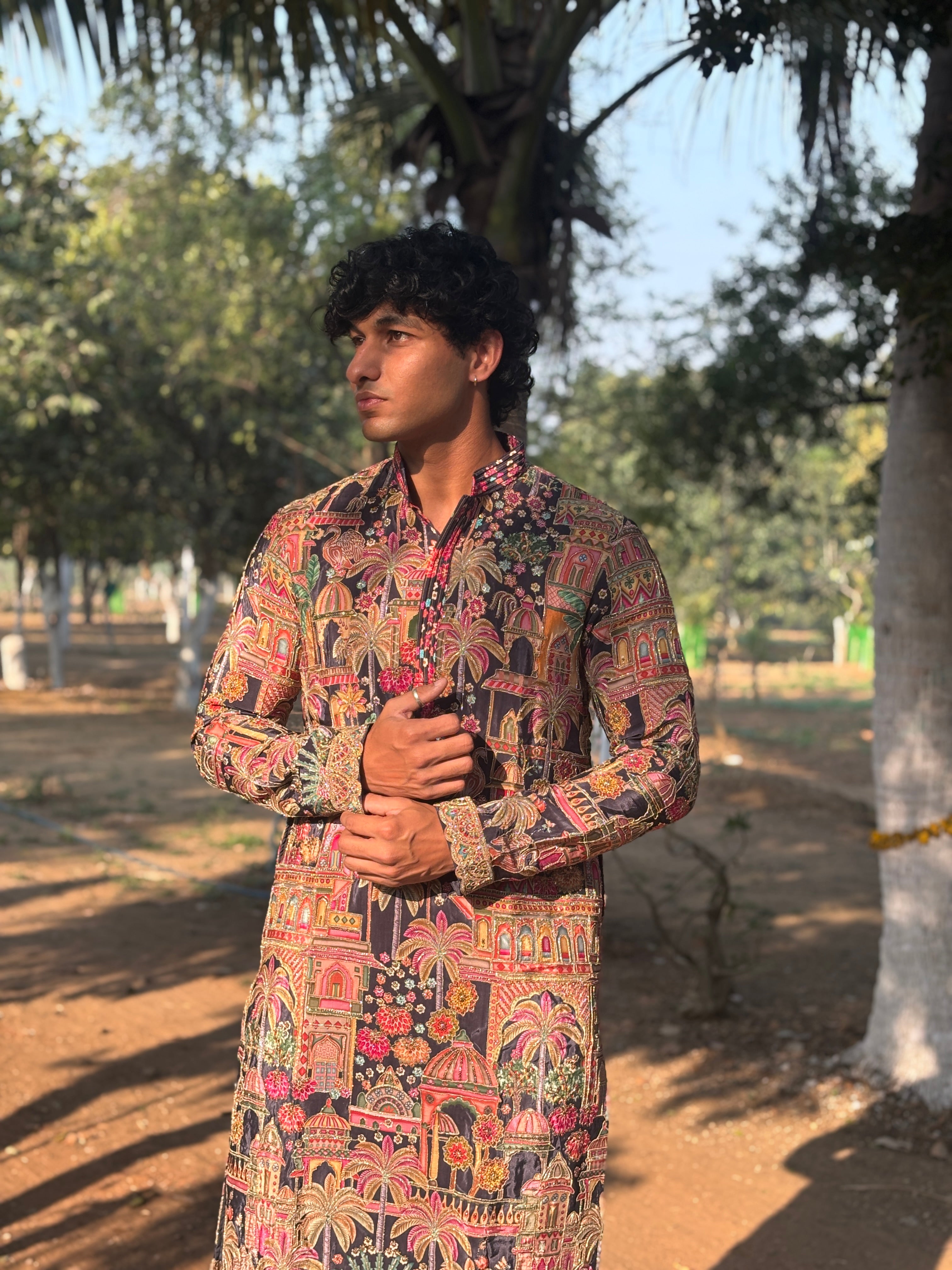 Blue Heavy Embroidered Kurta with Korean Pant