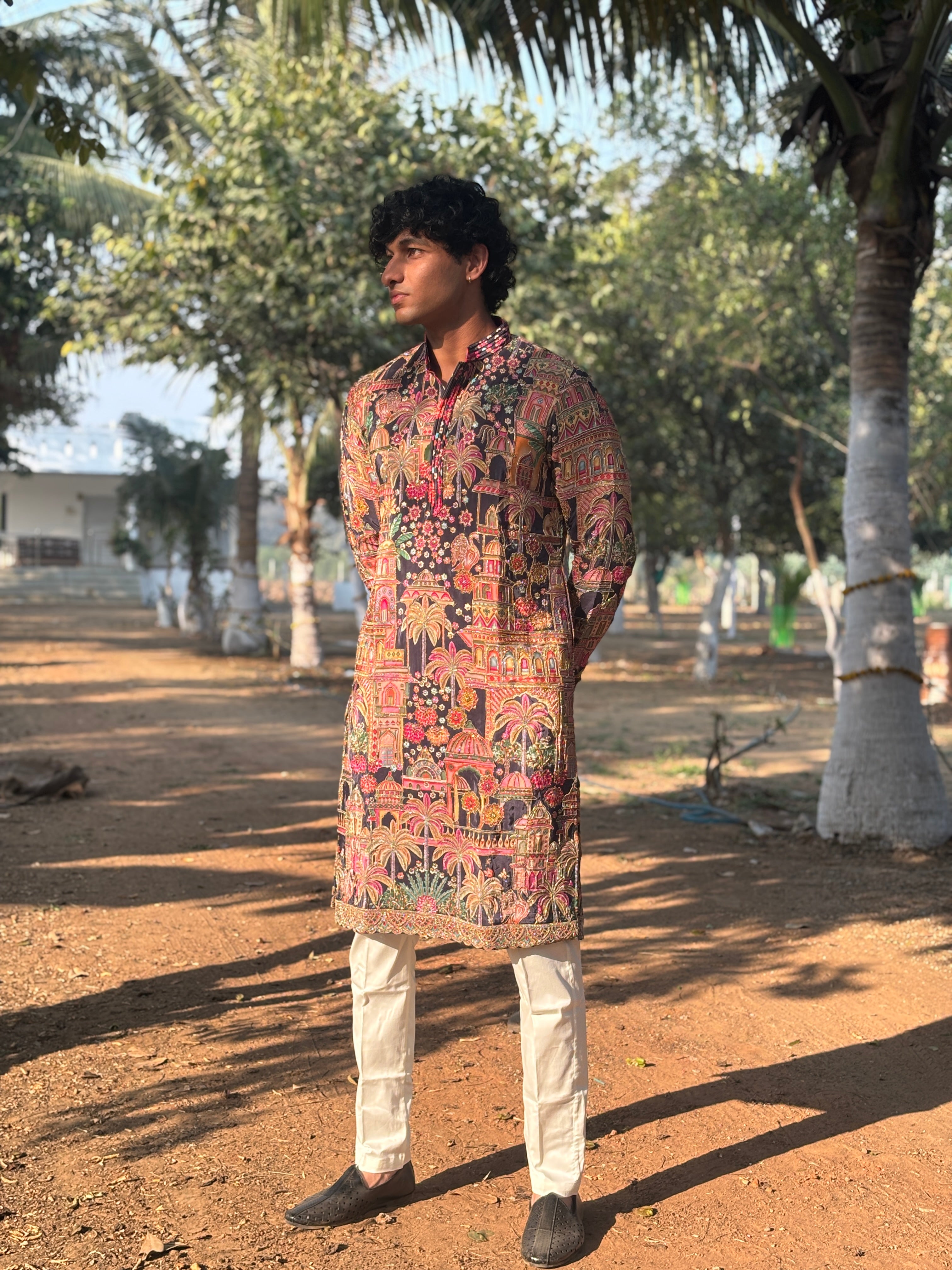 Blue Heavy Embroidered Kurta with Korean Pant