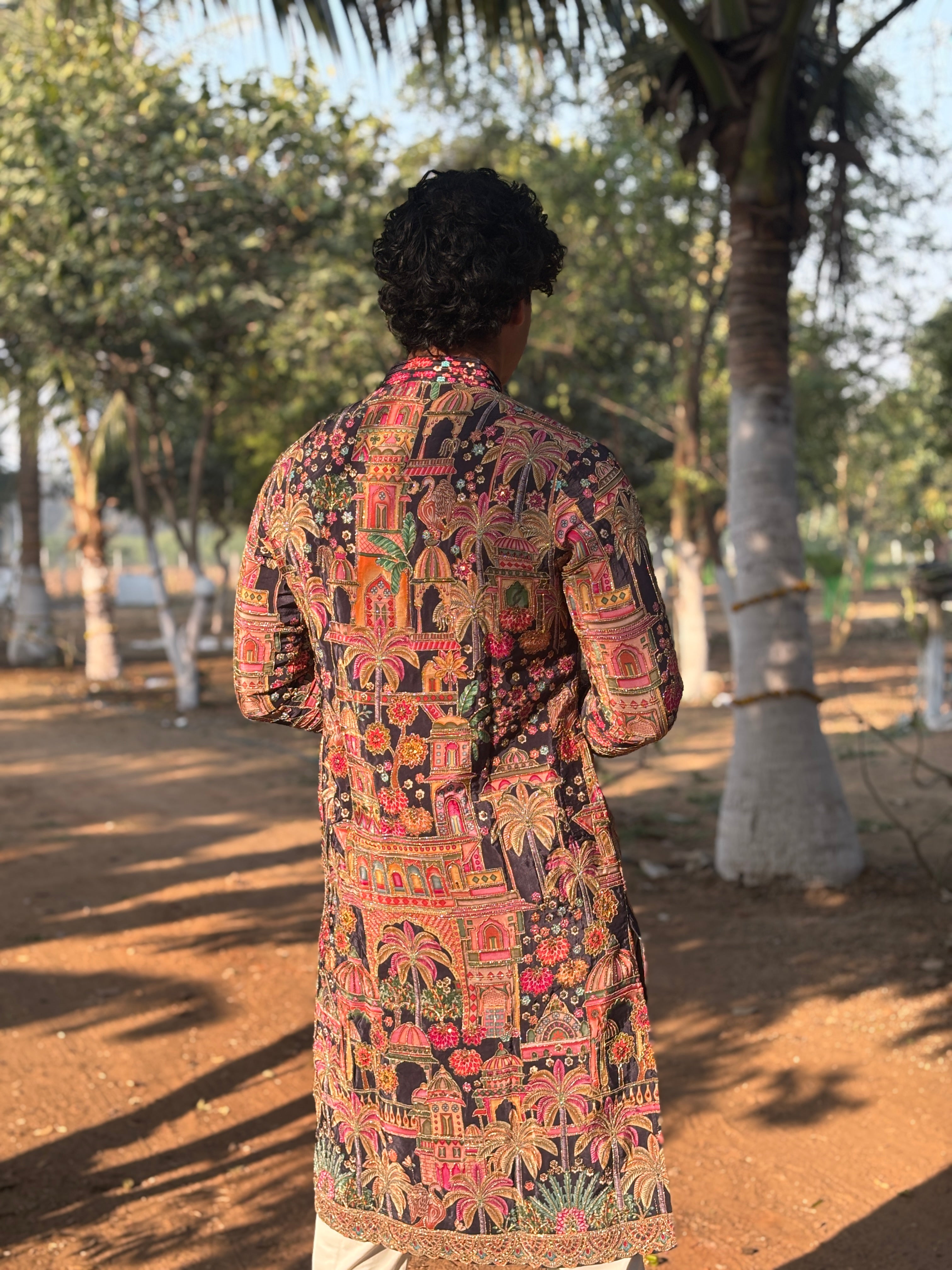 Blue Heavy Embroidered Kurta with Korean Pant