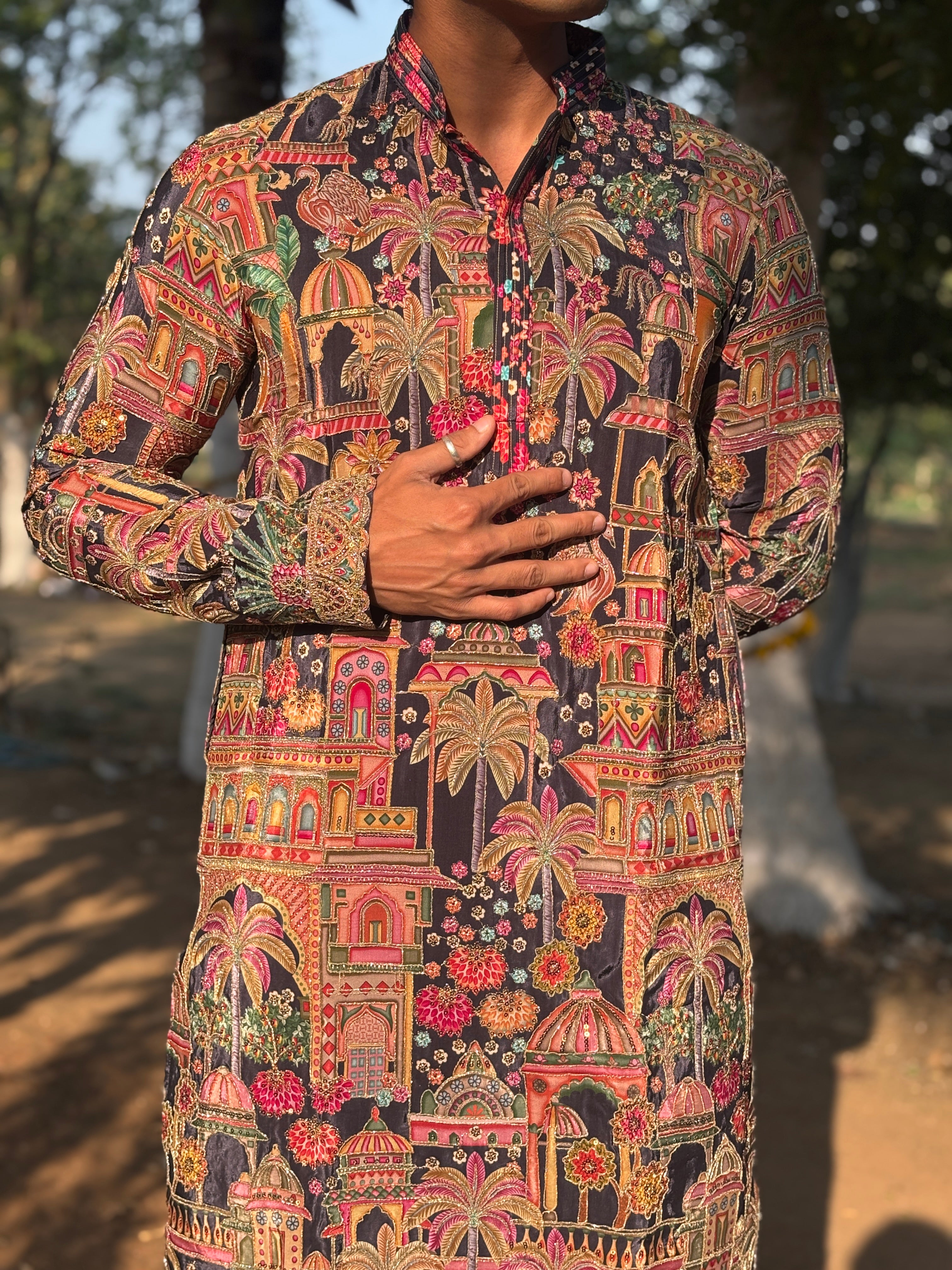 Blue Heavy Embroidered Kurta with Korean Pant