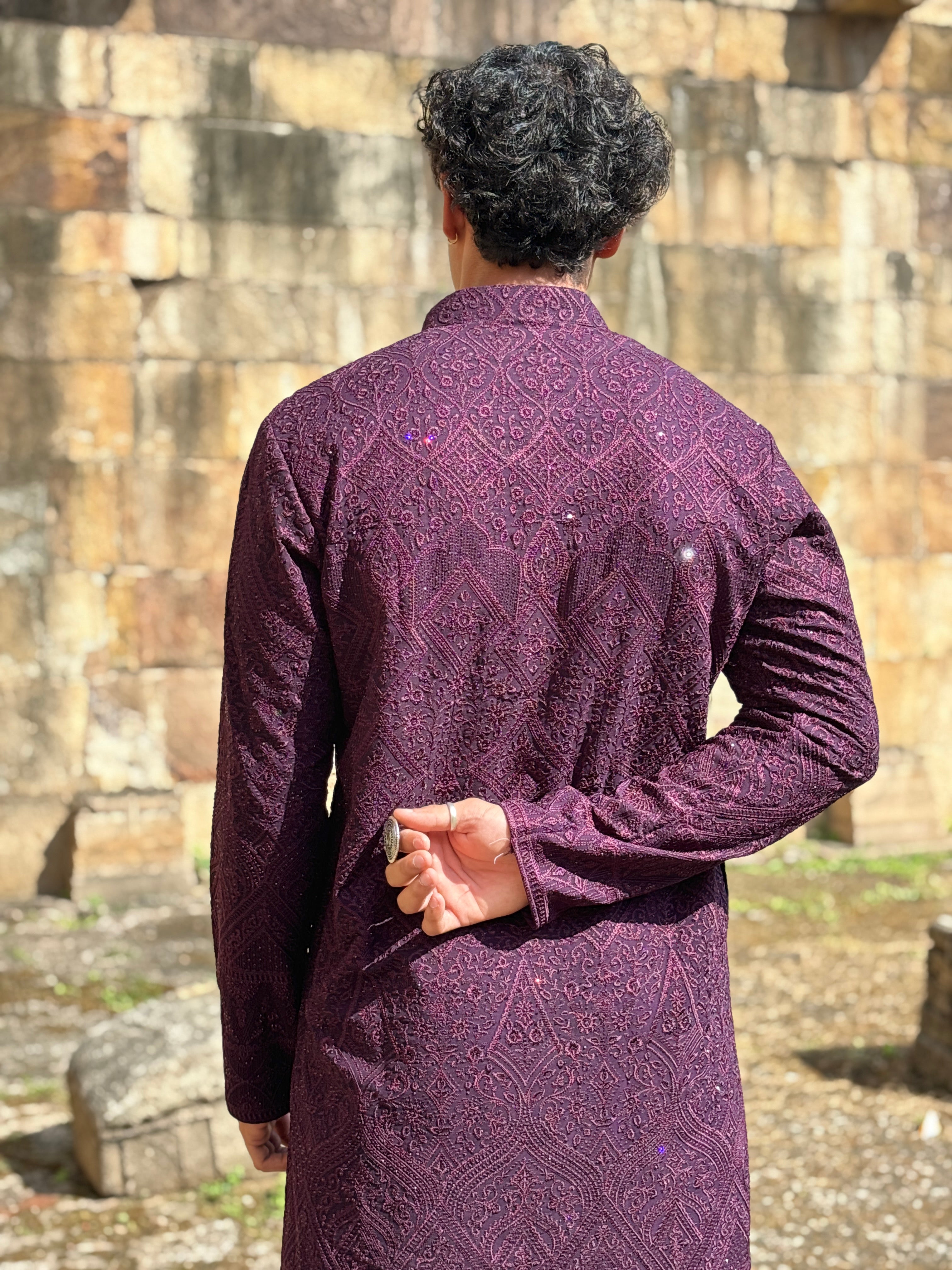 Wine Purple Georgette Lucknowi Kurta Patiala Set