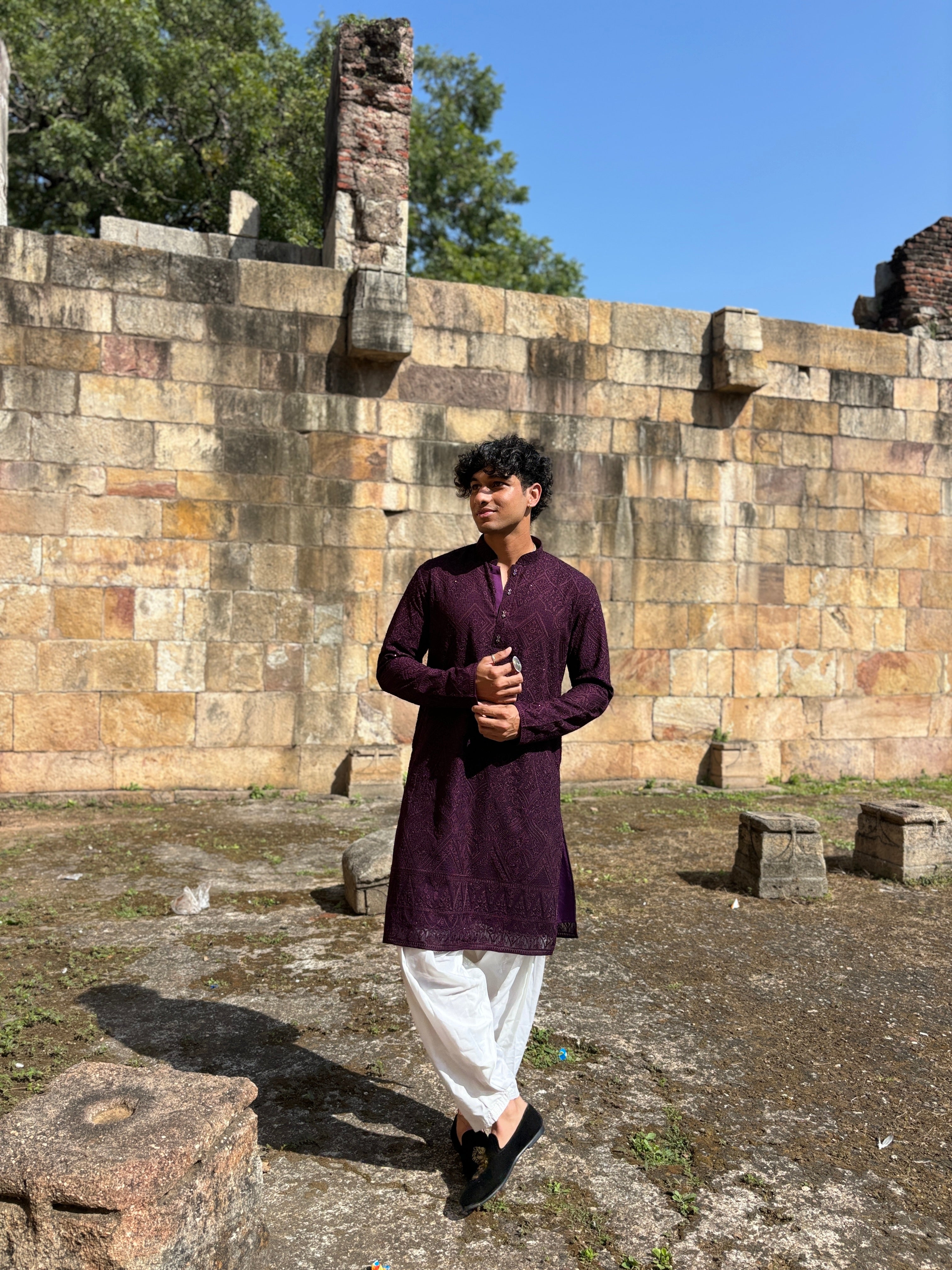 Wine Purple Georgette Lucknowi Kurta Patiala Set