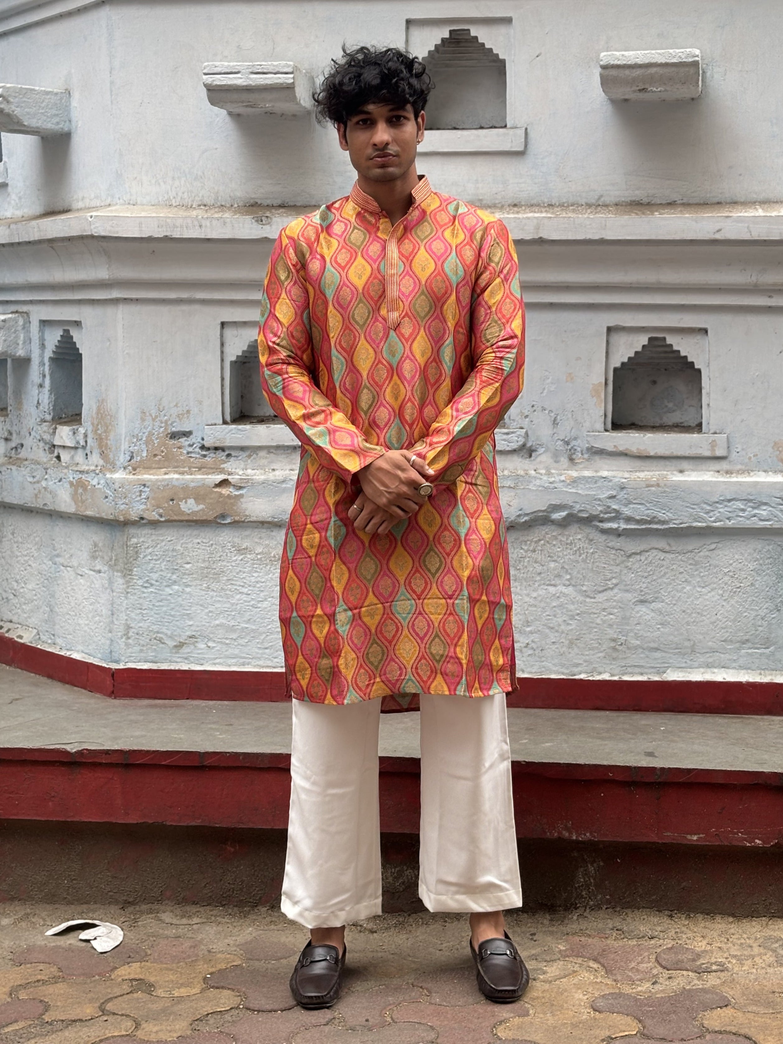 Men Multi Brocket Silk Kurta Set