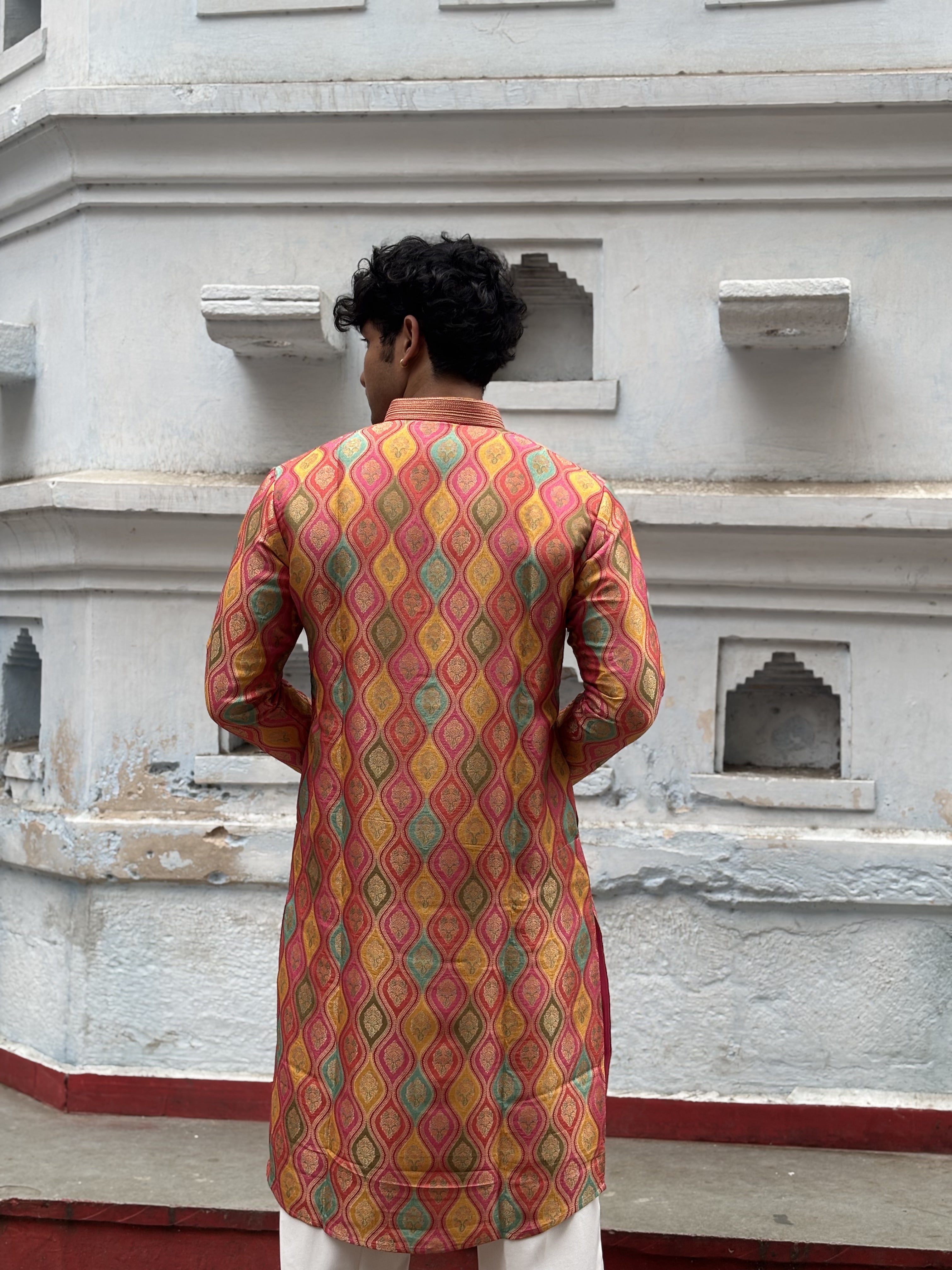 Men Multi Brocket Silk Kurta Set
