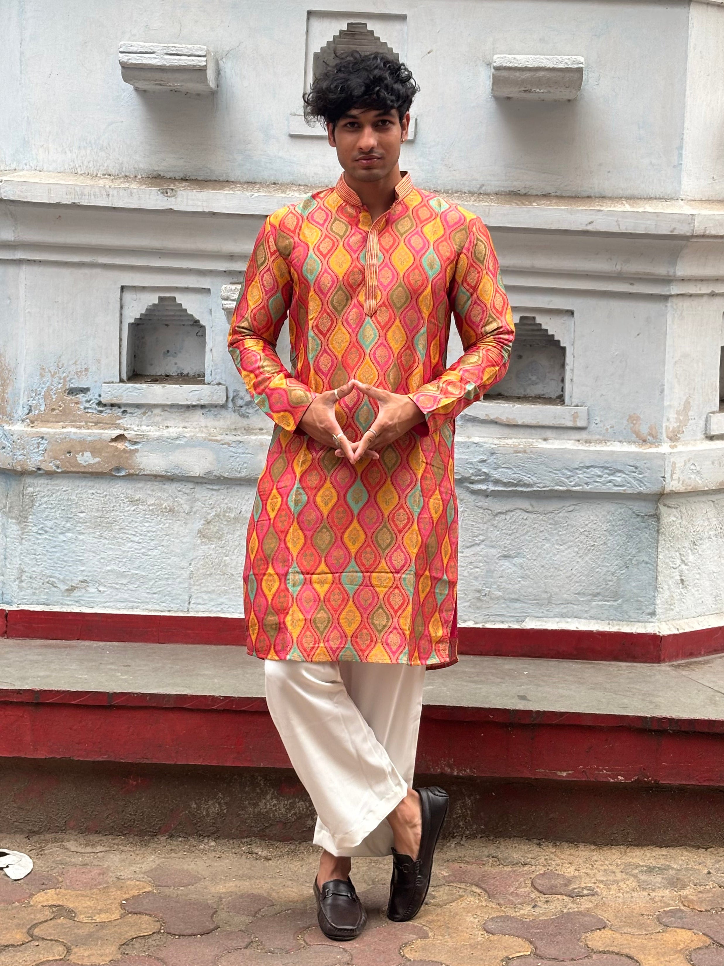 Men Multi Brocket Silk Kurta Set