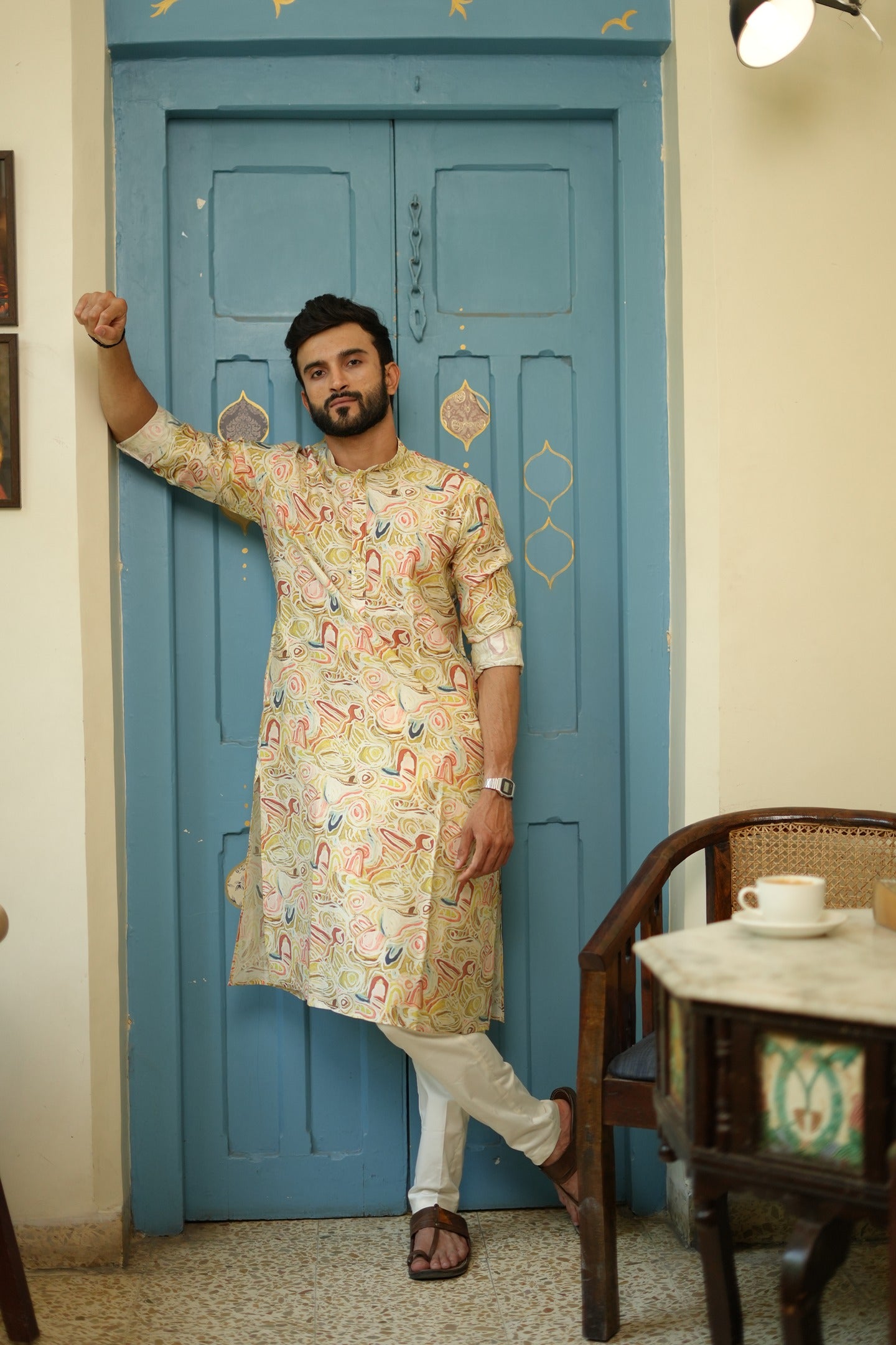 Cream Kurta Trouser Set