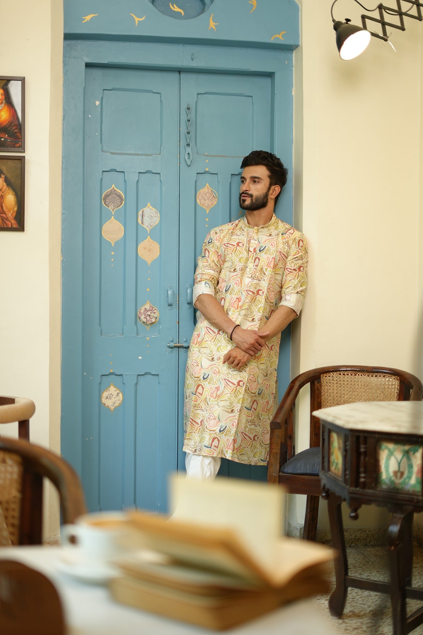 Cream Kurta Trouser Set