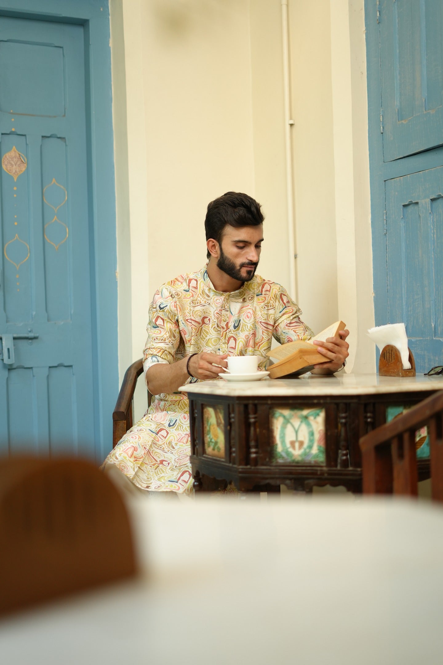 Cream Kurta Trouser Set