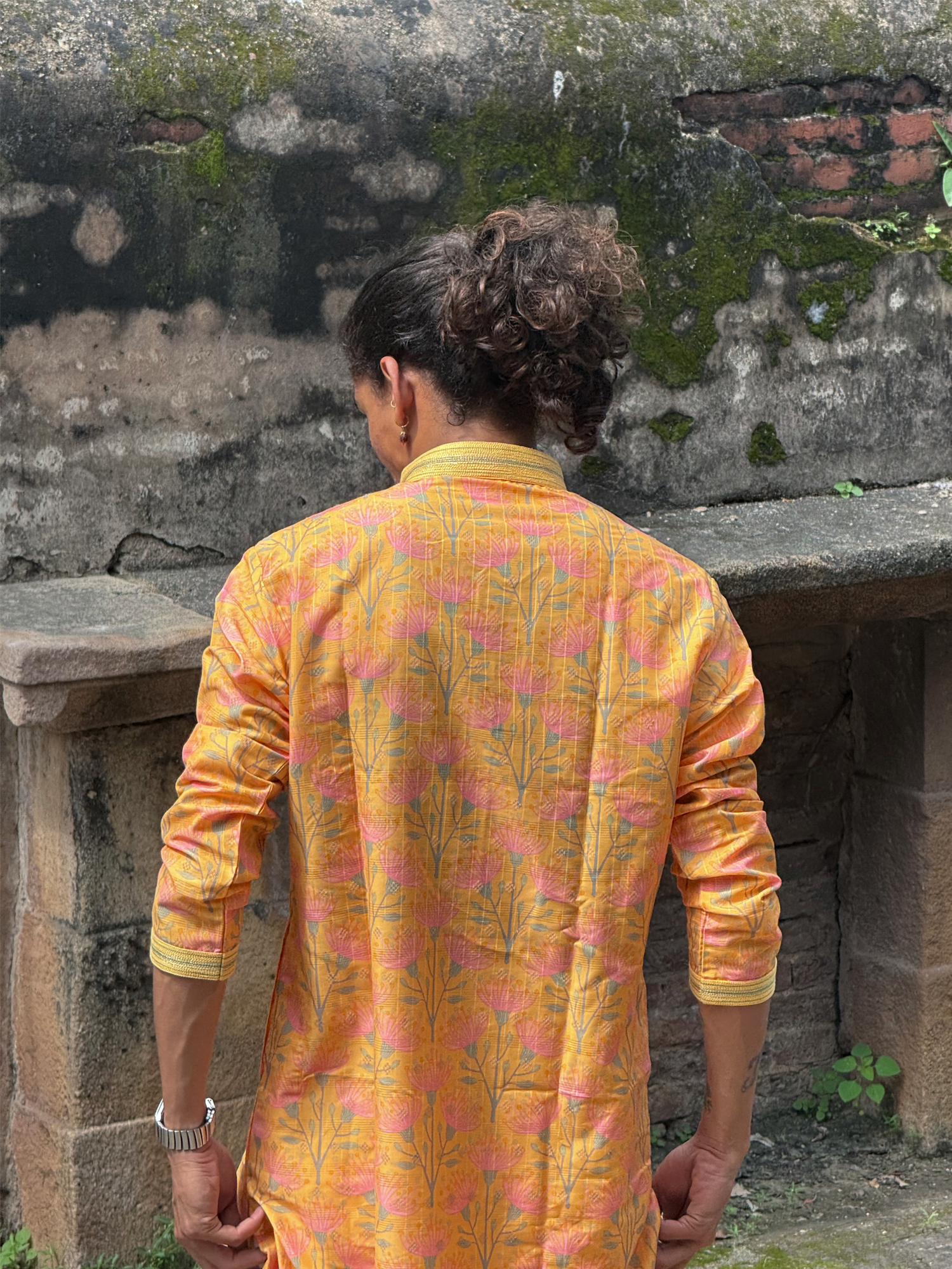 Yellow Silk Pintex Kurta Trouser Set