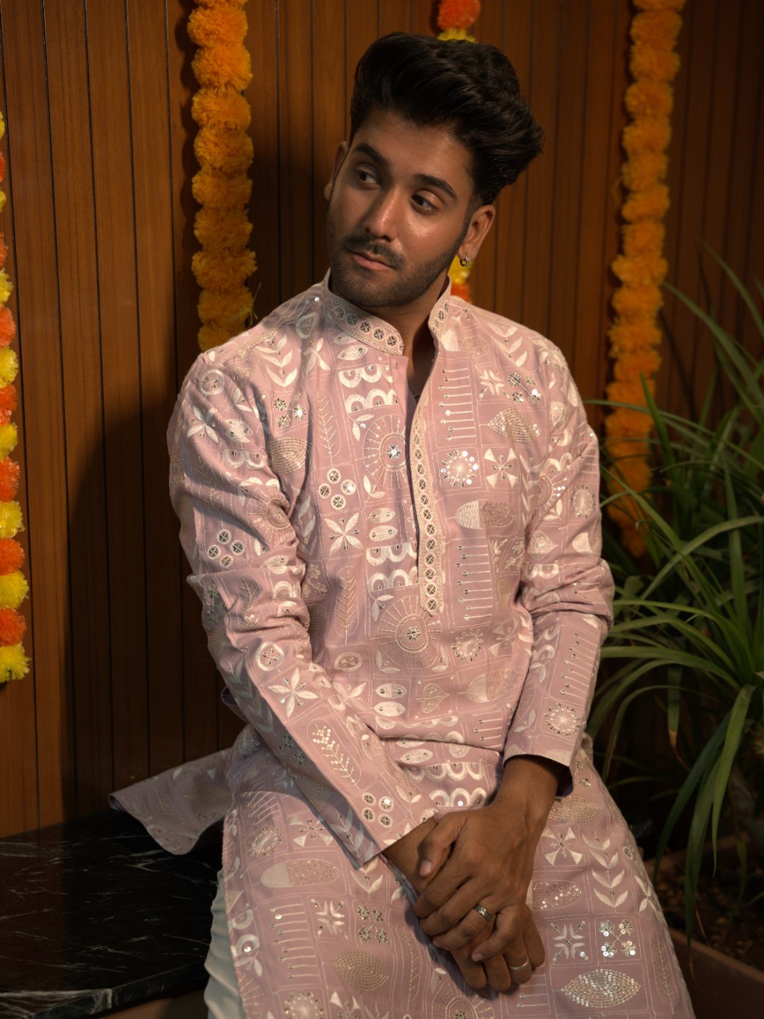 Pink Lucknowi Embroidered Kurta Trouser Set