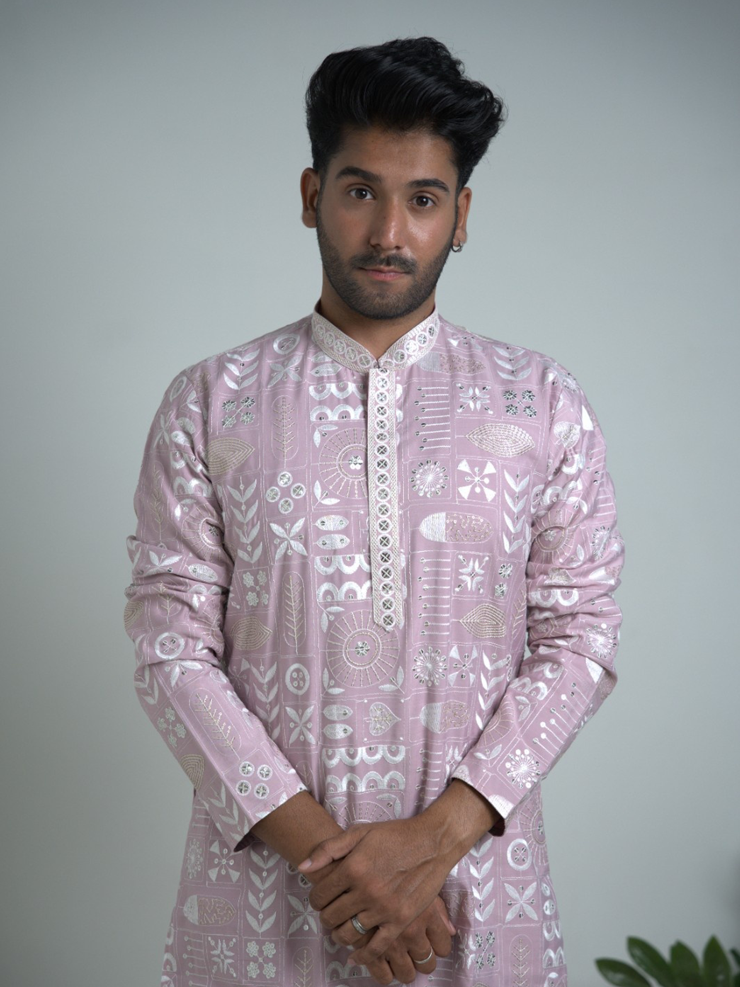 Pink Lucknowi Embroidered Kurta Trouser Set
