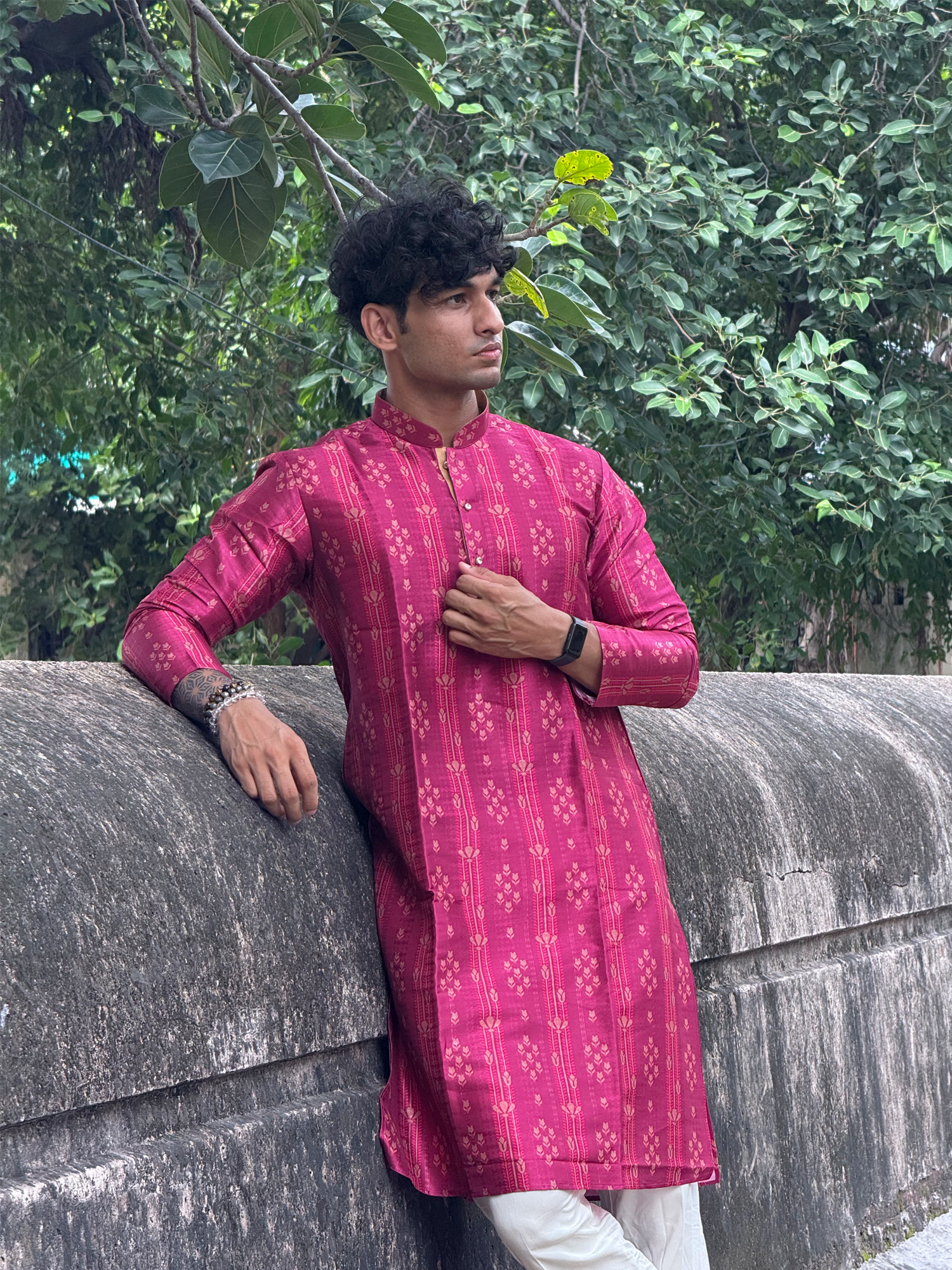 Men Purple Printed Kurta Trouser Set