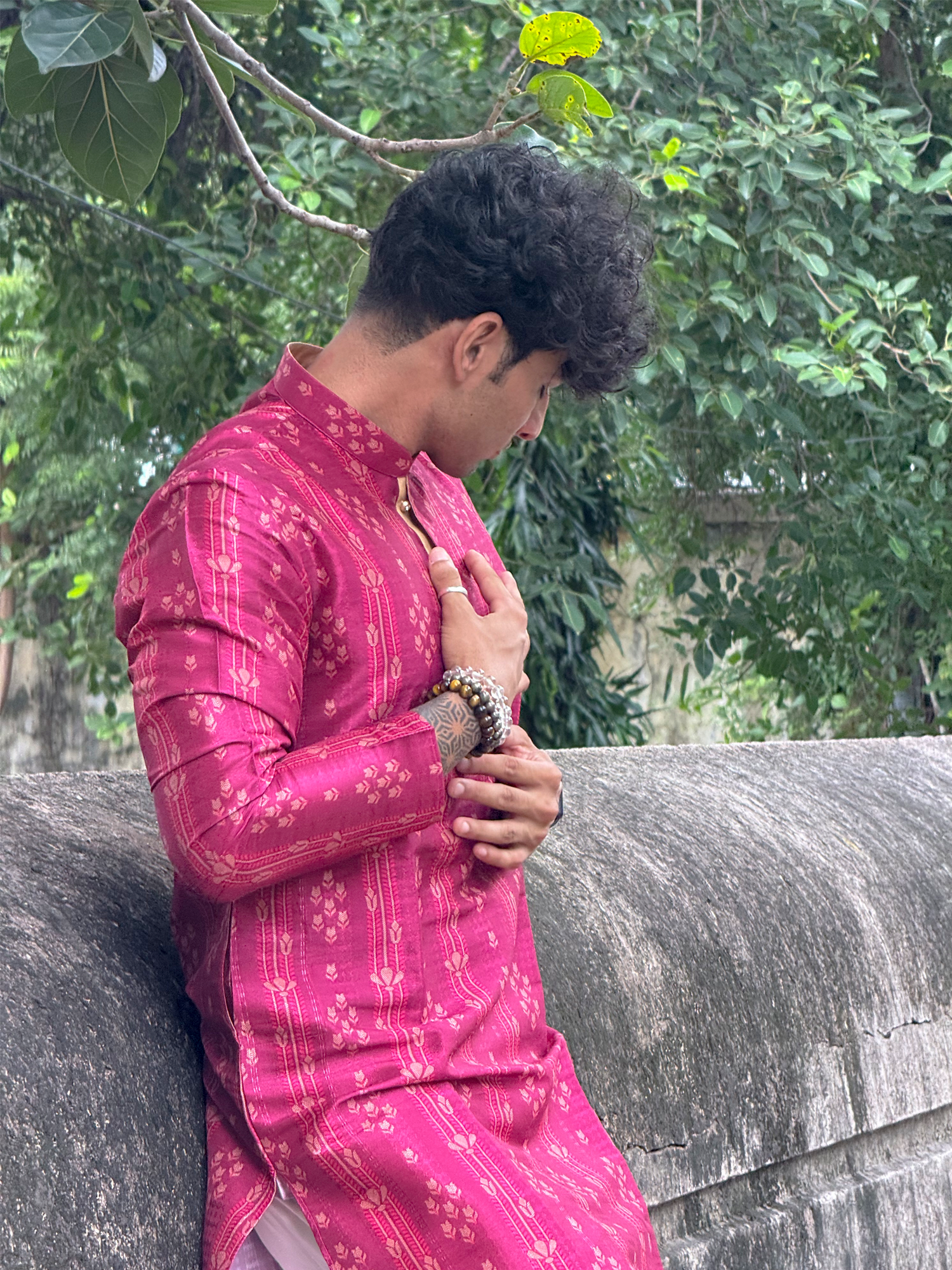 Men Purple Printed Kurta Trouser Set