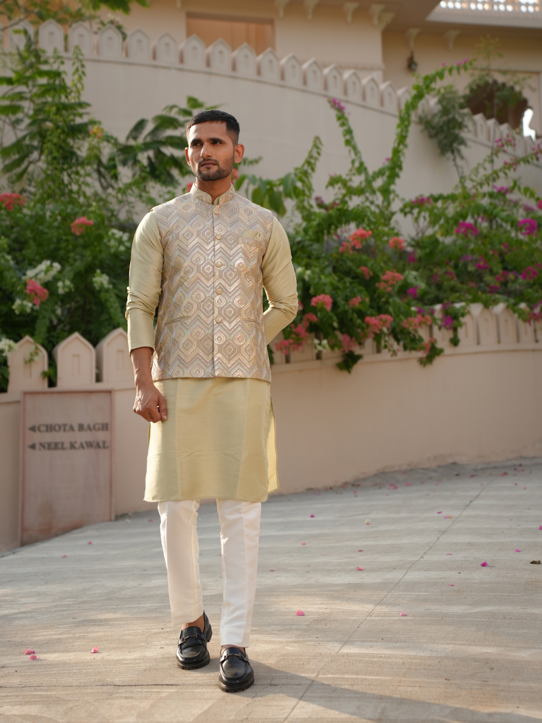 Pista Green Nehru Jacket Set - Main Image