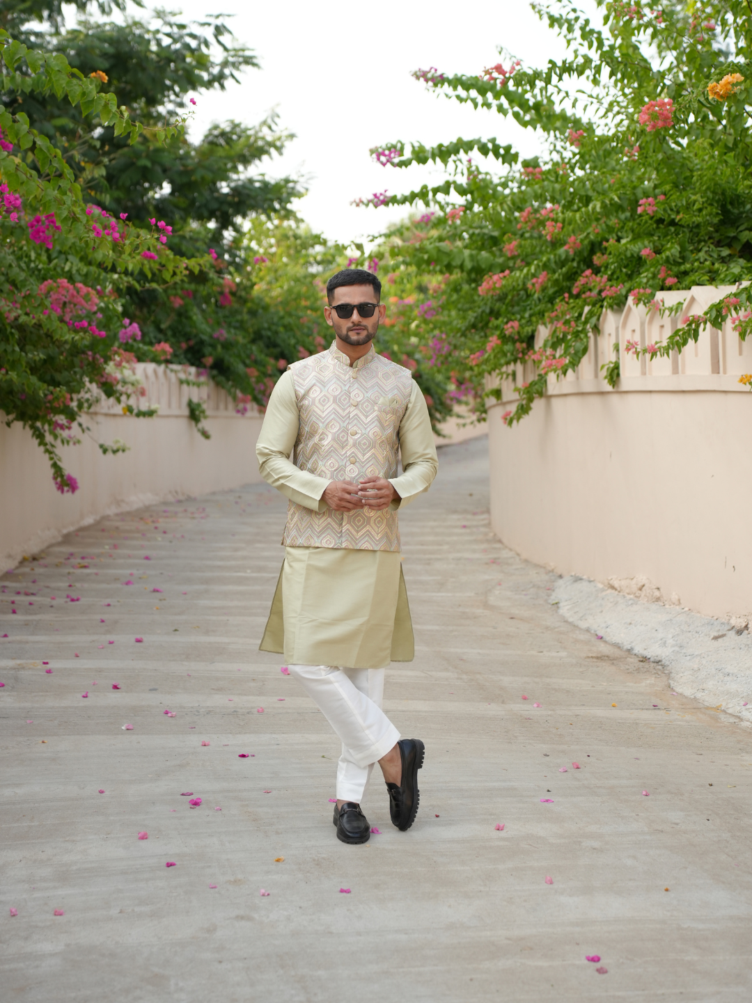 Pista Green Nehru Jacket Set