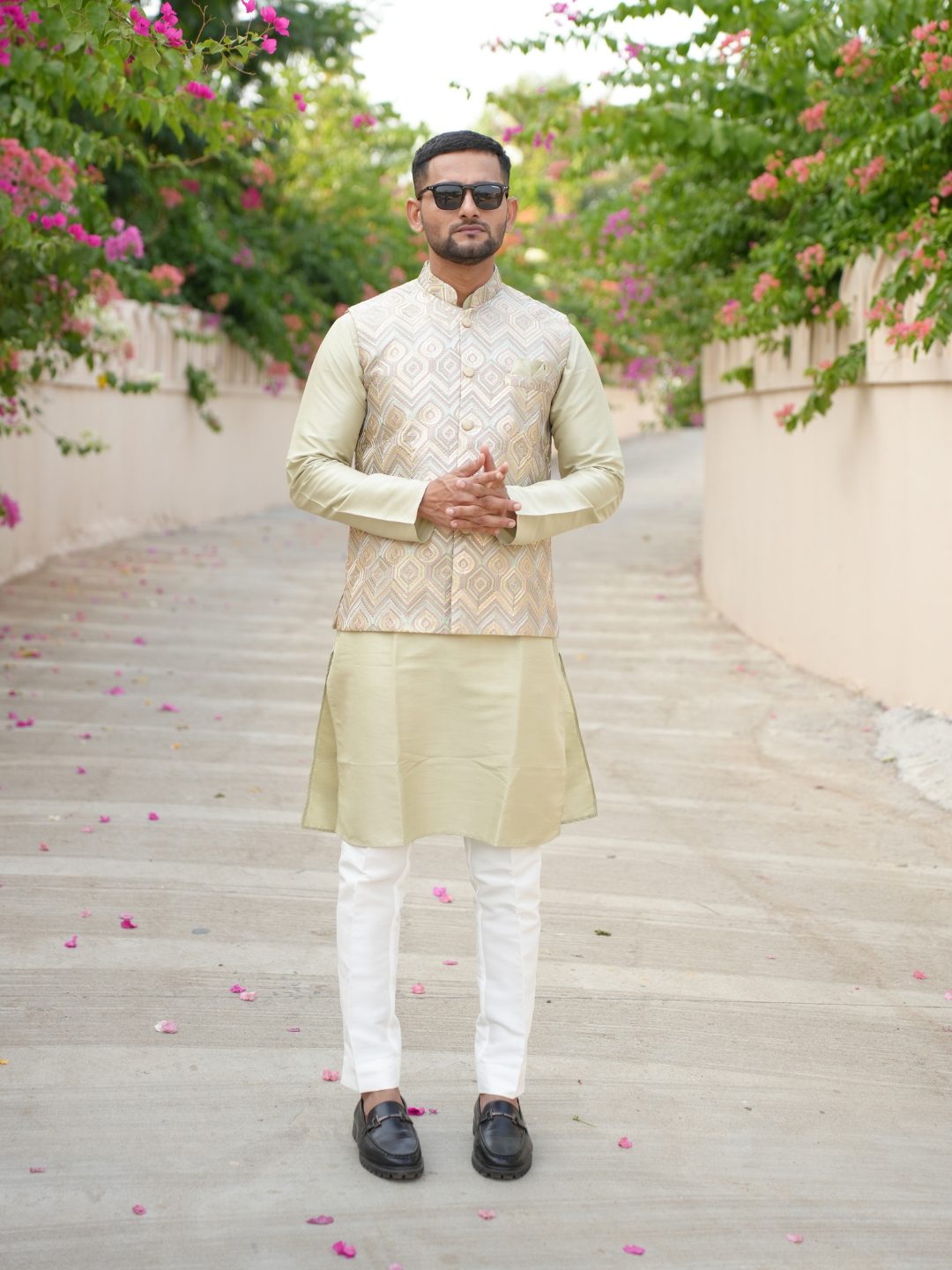 Pista Green Nehru Jacket Set