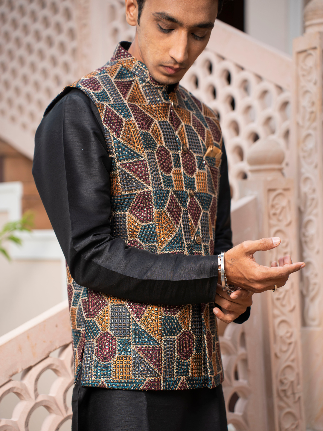 Black Lucknowi Nehru Jacket Set