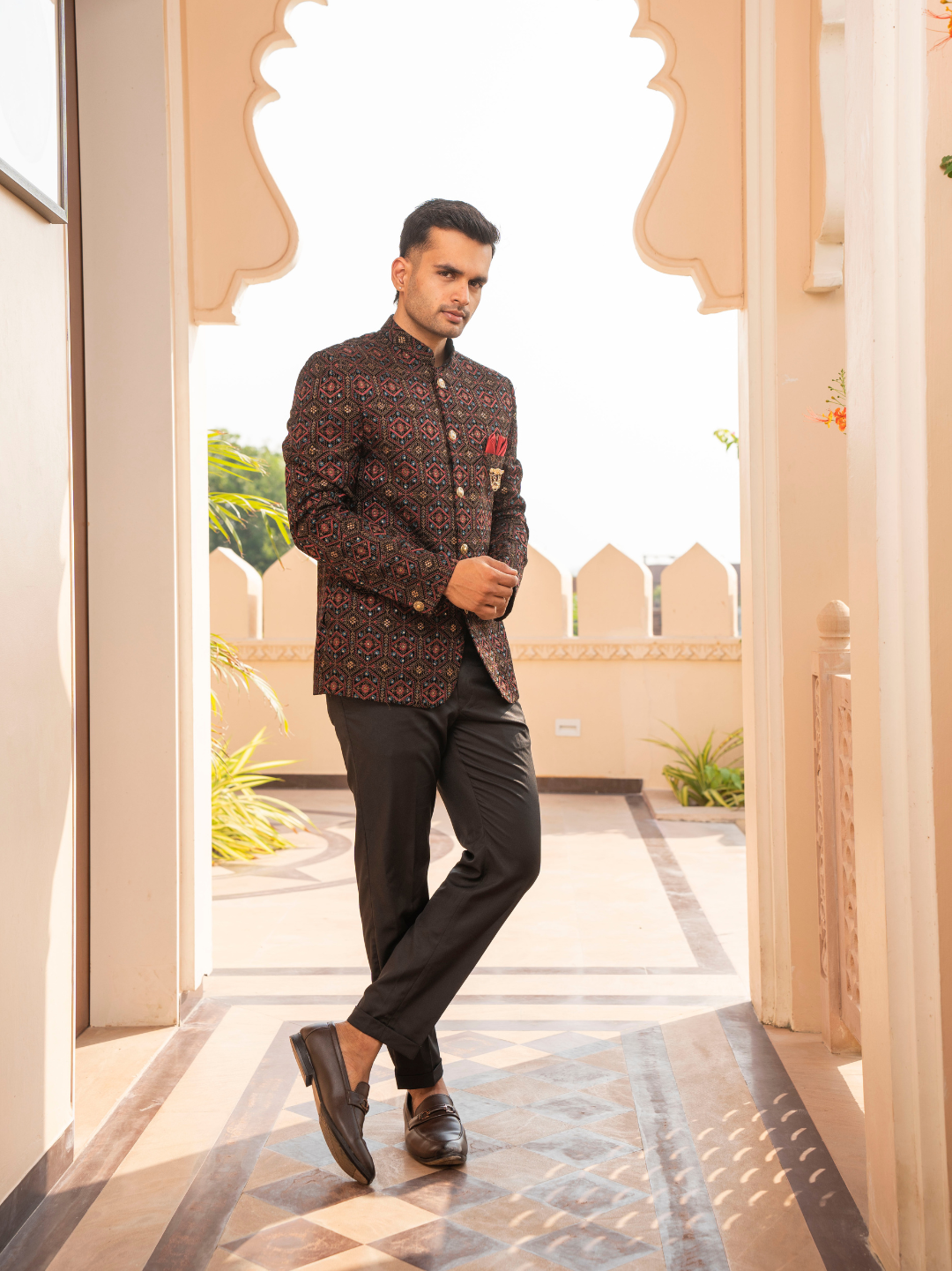 Men Black Jodhpuri Set With Black Trouser