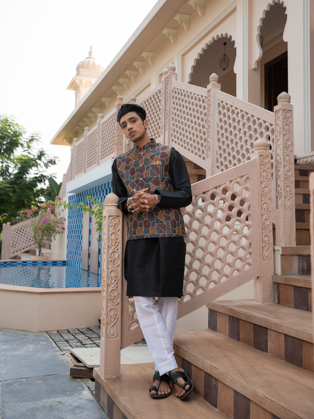 Black Lucknowi Nehru Jacket Set