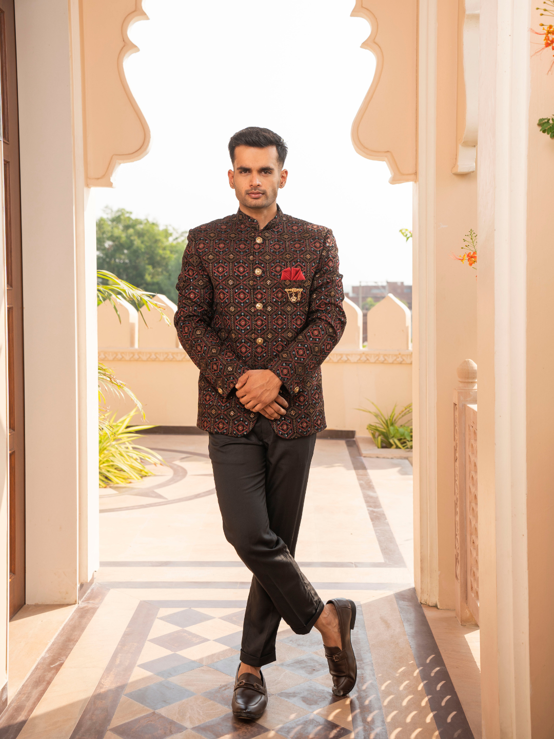 Men Black Jodhpuri Set With Black Trouser