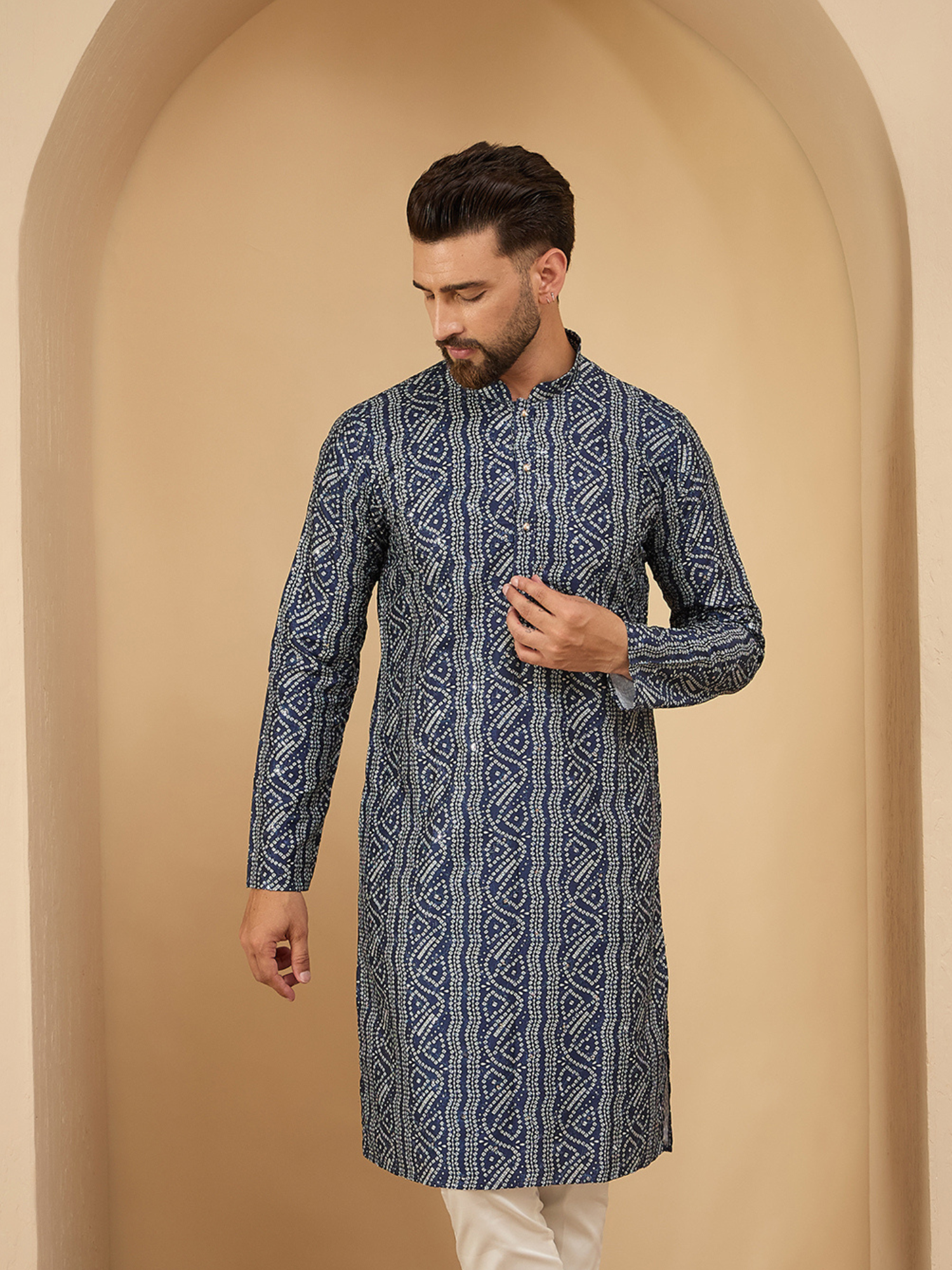 Navy Blue Bandndi With Sequinze Kurta Trouser Set
