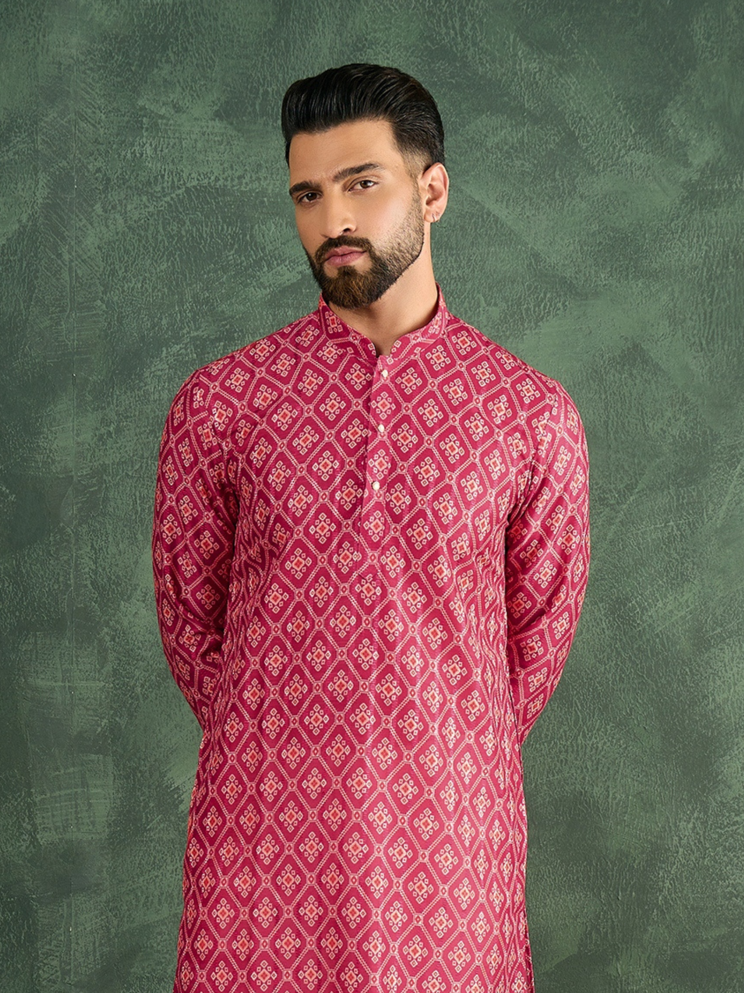 Pink Patola Silk Kurta Trouser Set