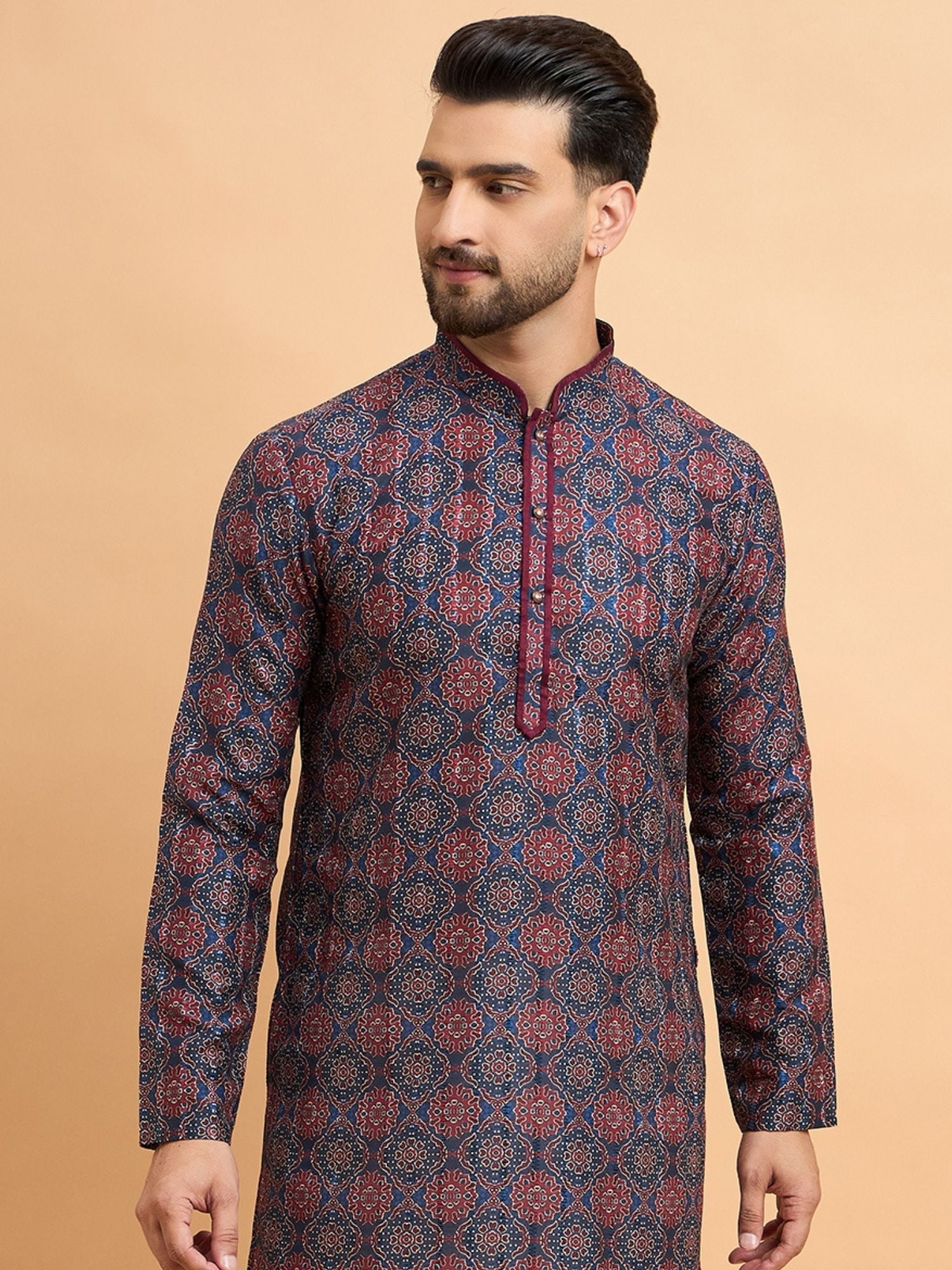 Navy Blue Printed Kurta Set