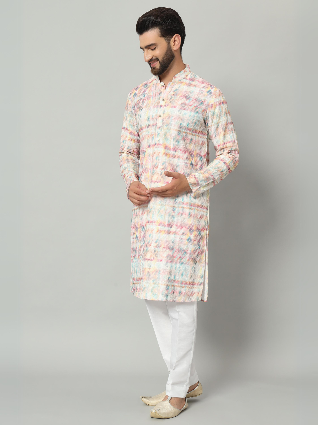Multi Colour Chickan Kurta Trouser Set