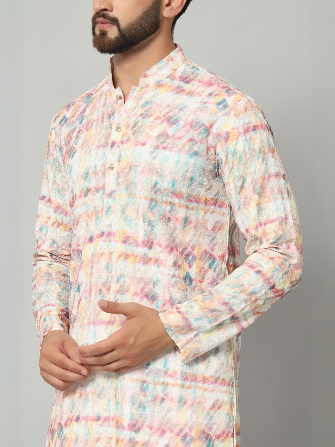 Multi Colour Chickan Kurta Trouser Set