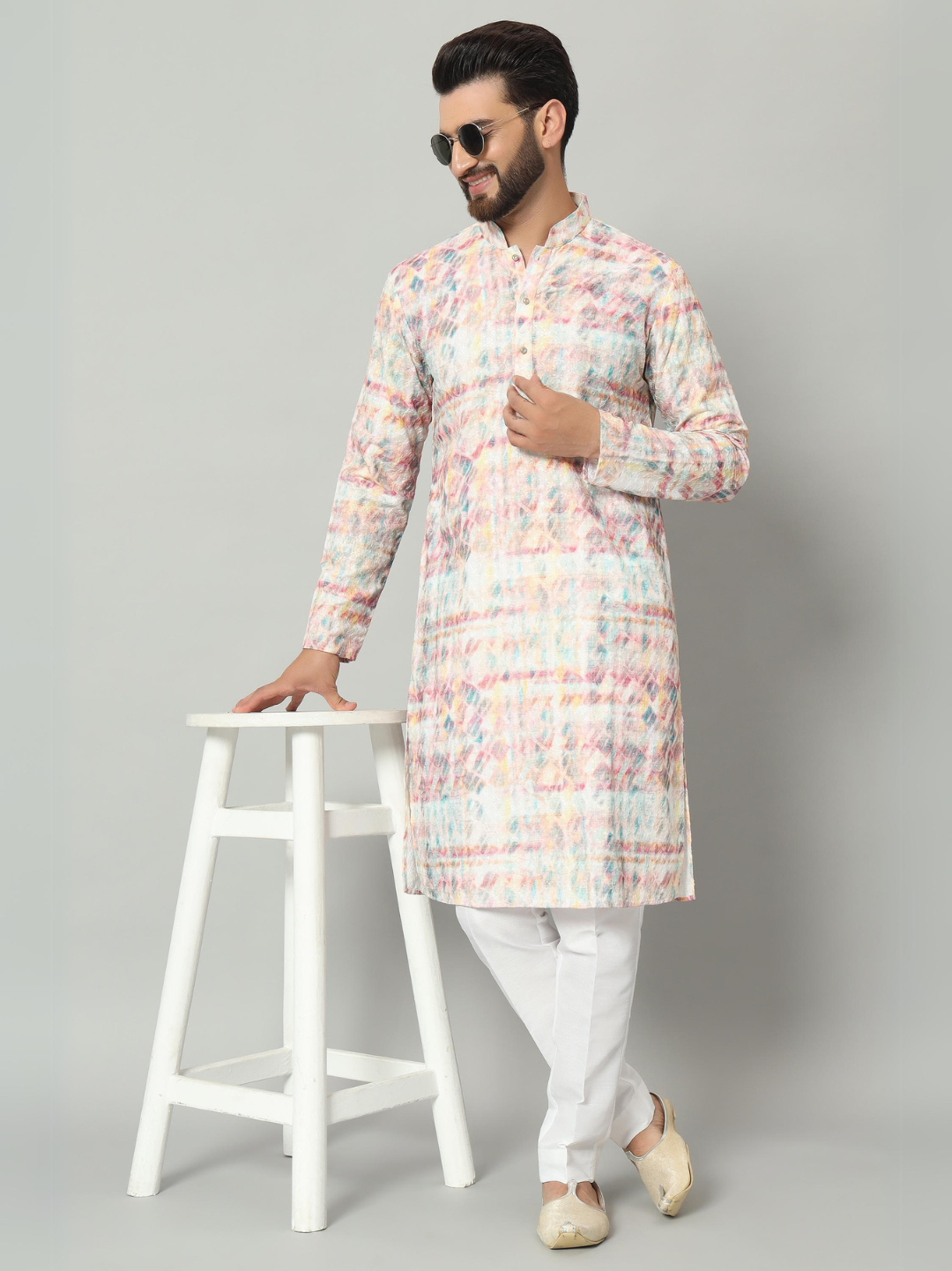 Multi Colour Chickan Kurta Trouser Set
