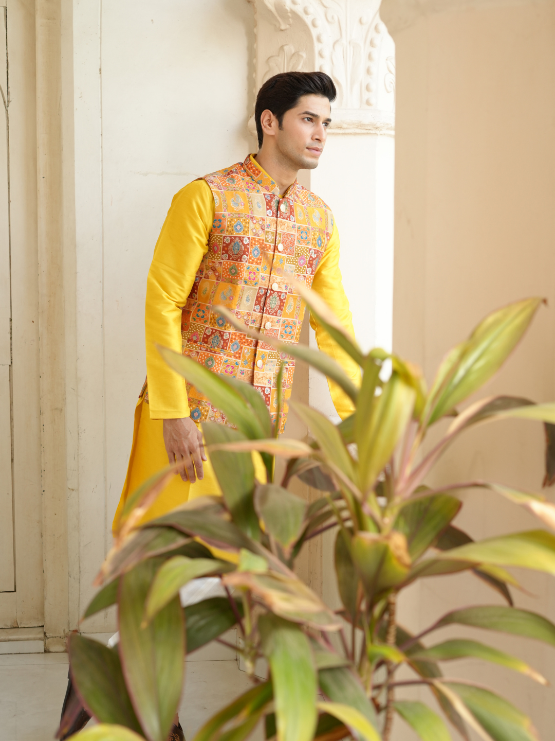 Yellow Kurta Patoda Jacket Trouser Set