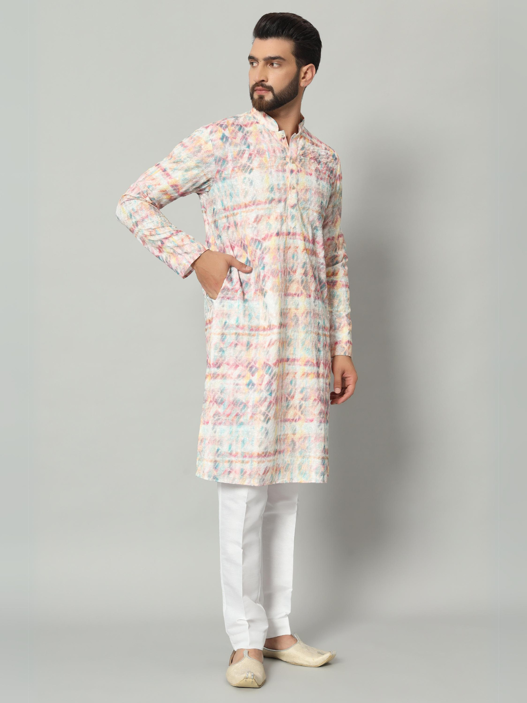Multi Colour Chickan Kurta Trouser Set