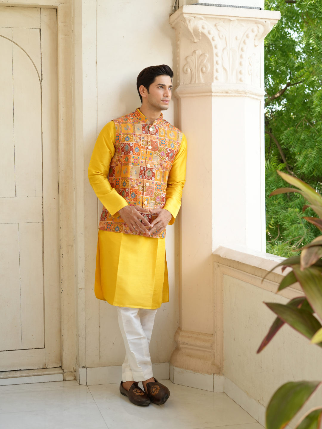 Yellow Kurta Patoda Jacket Trouser Set
