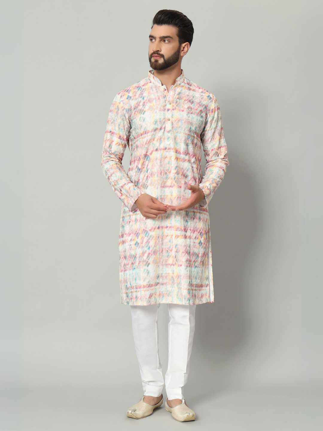 Multi Colour Chickan Kurta Trouser Set